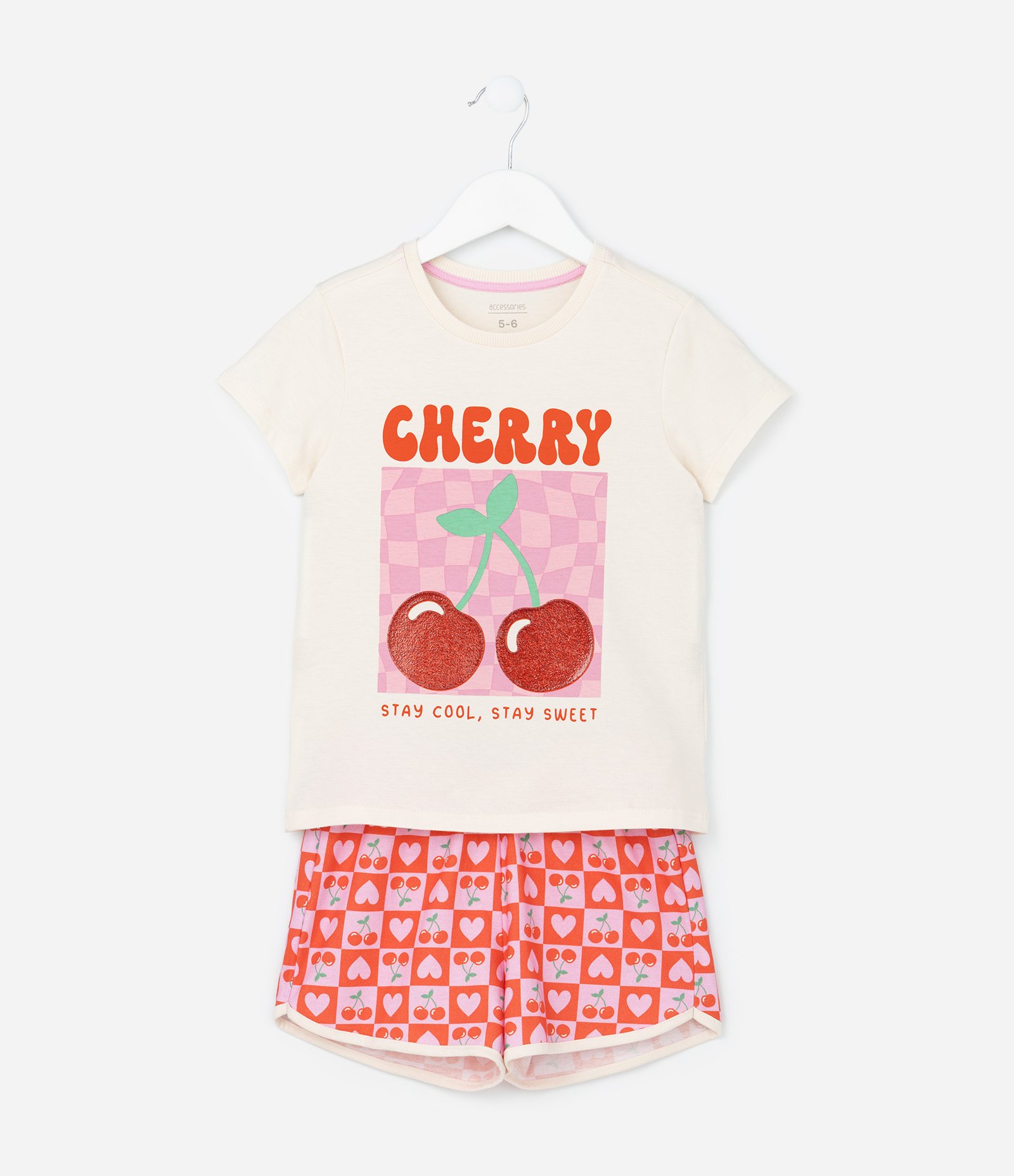 Pijama Infantil com Estampa Cereja -Tam 5 a 14 Anos Bege/Laranja/Rosa 1