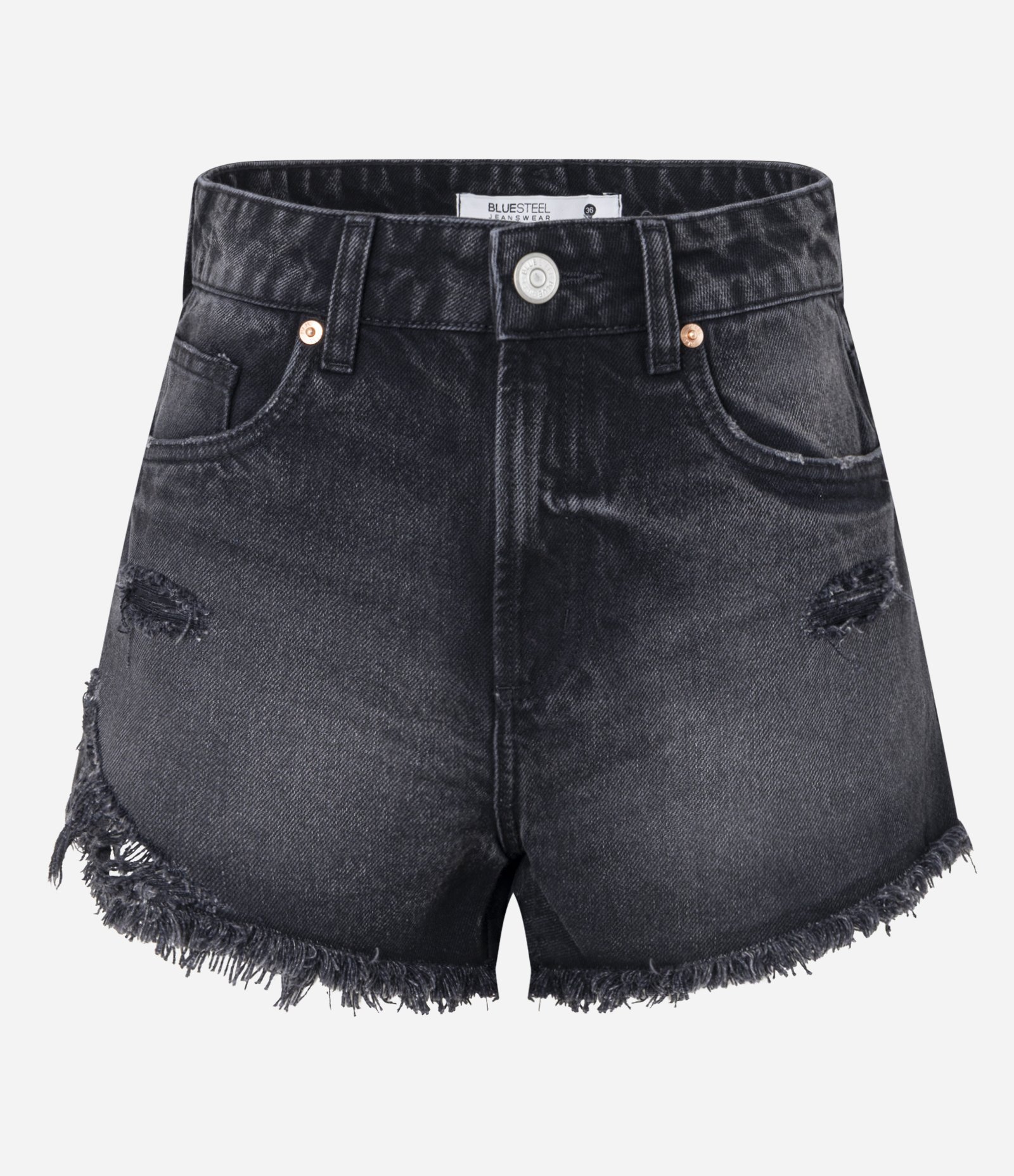 Short Slim Cintura Médio em Jeans com Barra Desfiada Preto 6