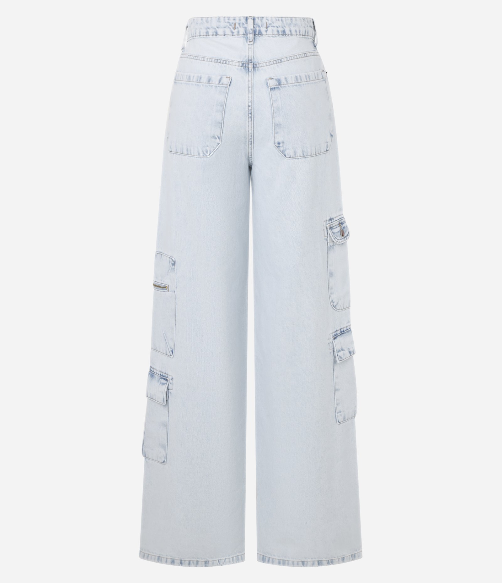 Calça Wide Leg em Jeans com Bolsos Cargo Azul 7