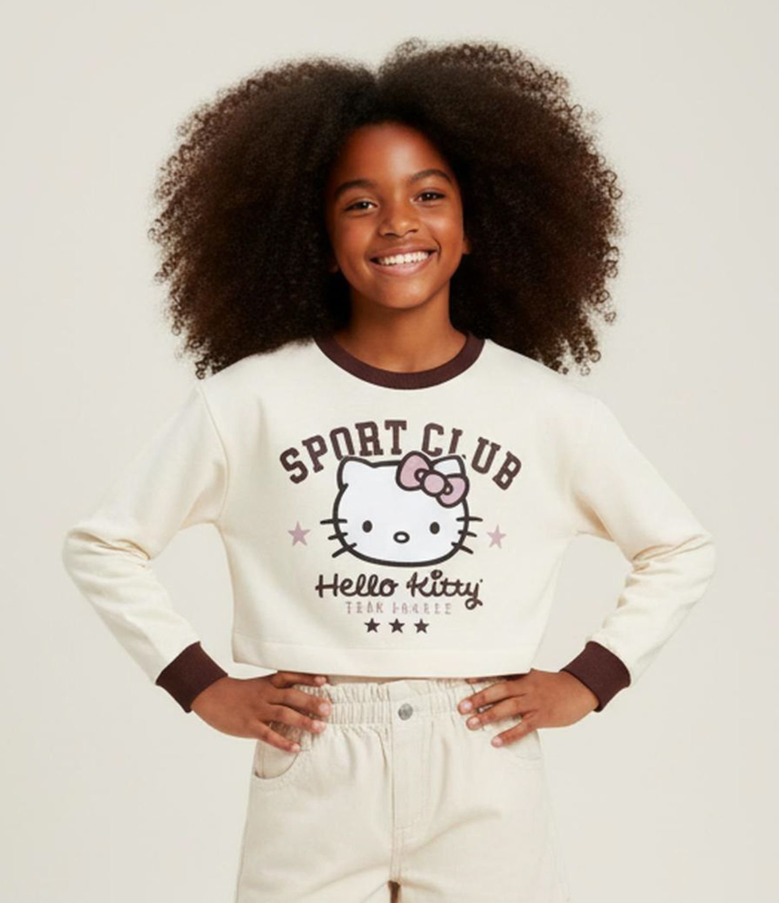 Casaco Infantil em Moletinho Estampa Hello Kitty - Tam 5 a 14 Anos Bege 1