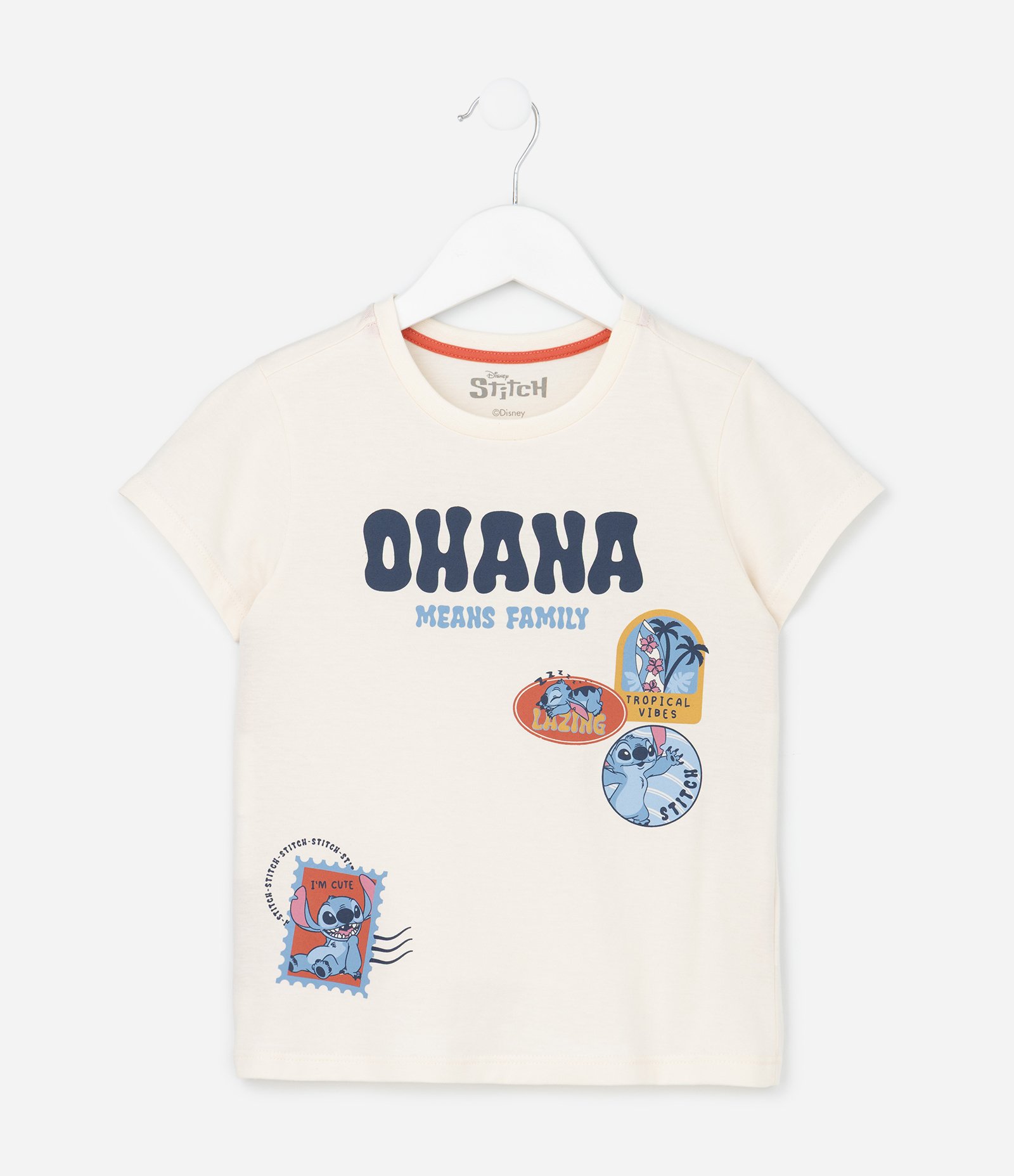 Pijama Infantil com Estampa do Stitch Ohana - Tam 2 a 14 Anos Bege/Laranja 2