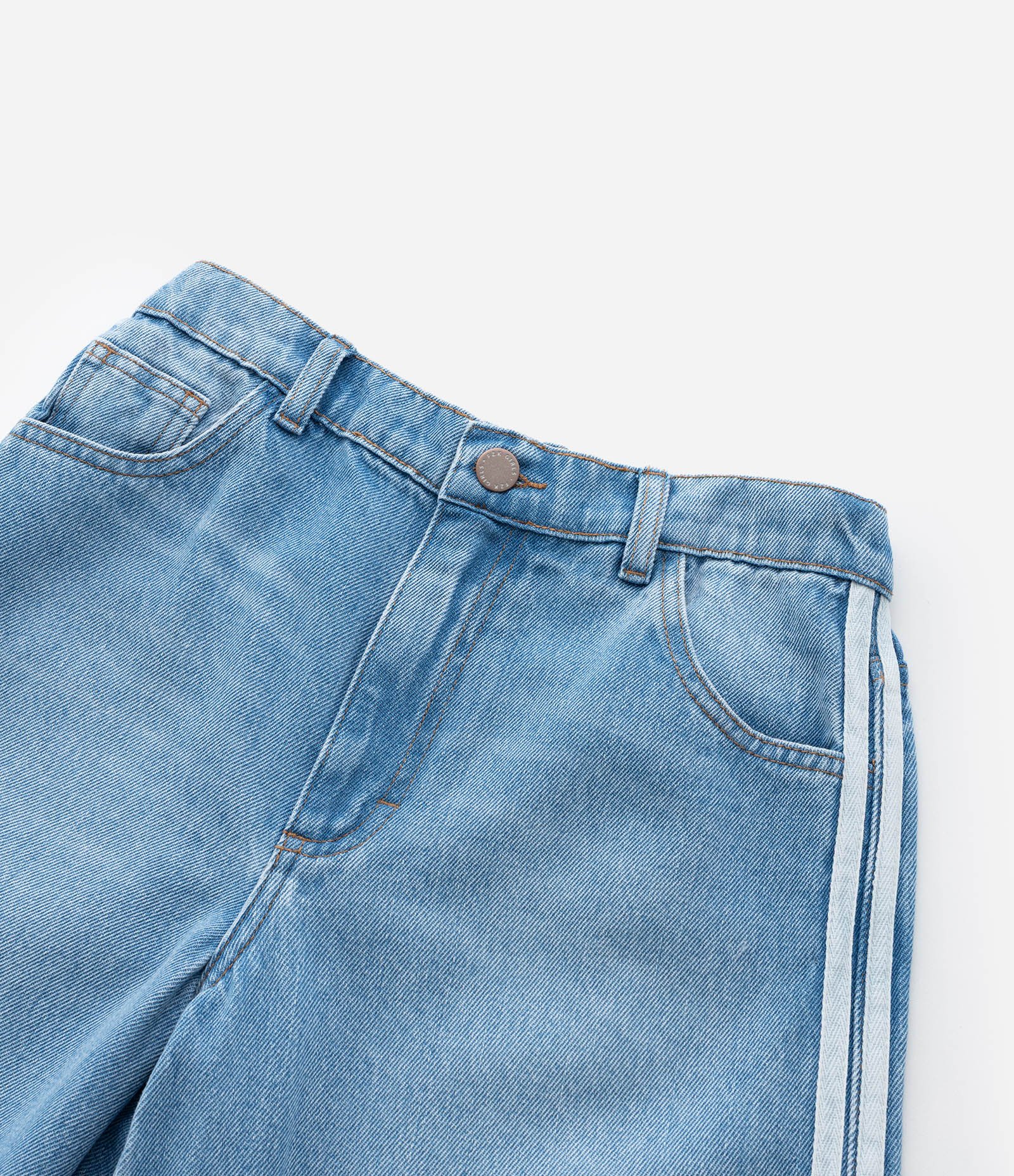 Calça Wide Leg Infantil Jeans com Listras Laterais - Tam 5 a 14 Anos Azul 5