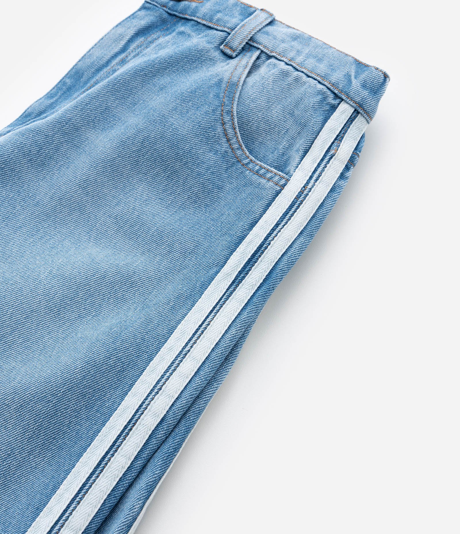 Calça Wide Leg Infantil Jeans com Listras Laterais - Tam 5 a 14 Anos Azul 6