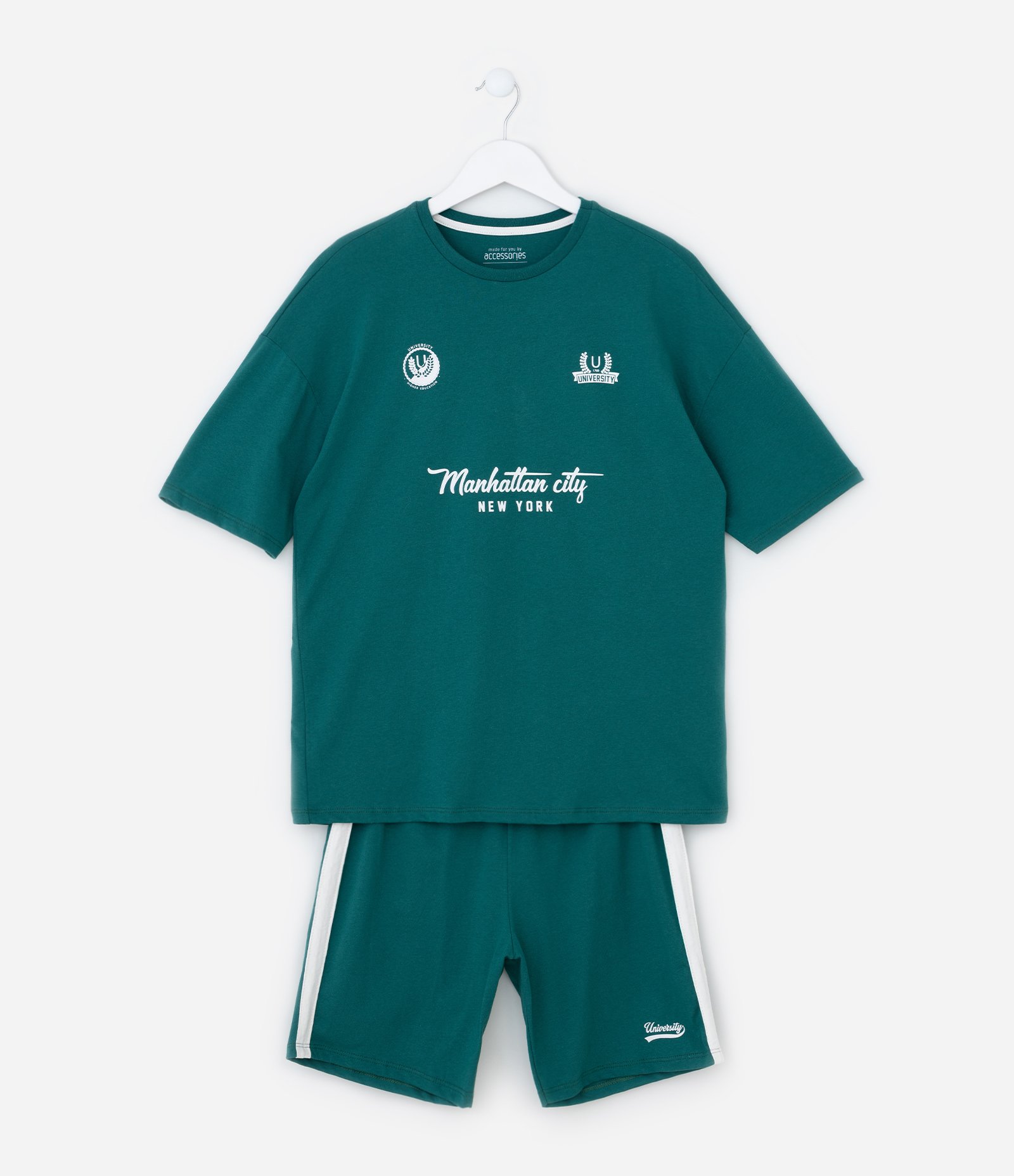 Pijama Infantil Esportivo com Lettering Manhattan City - Tam 8 a 16 Anos Verde 1