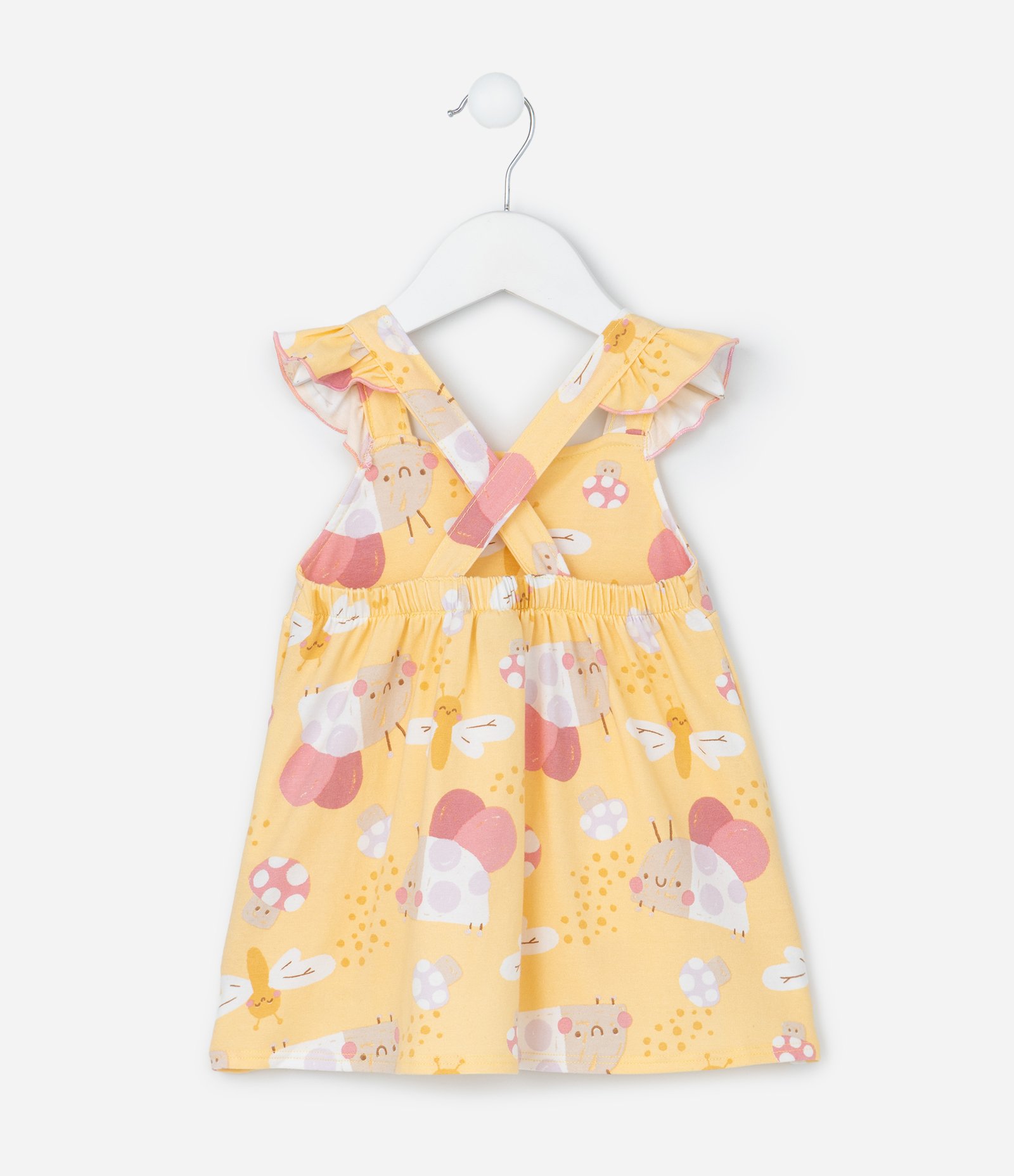 Vestido Infantil com Babados e Estampa Bichinhos - Tam 0 a 18 meses Amarelo 3