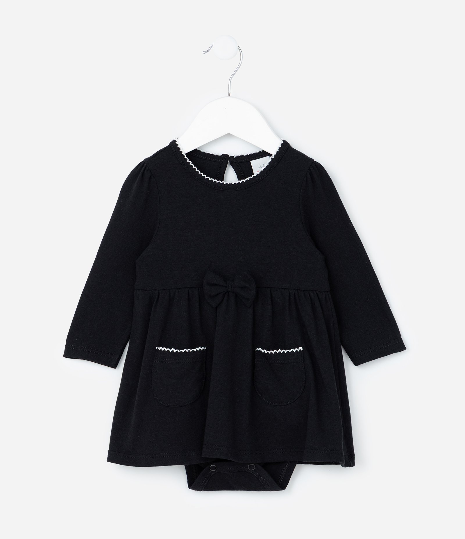 Vestido Body Infantil com Bolsos e Detalhes Contrastantes - Tam a 18 meses Preto 2