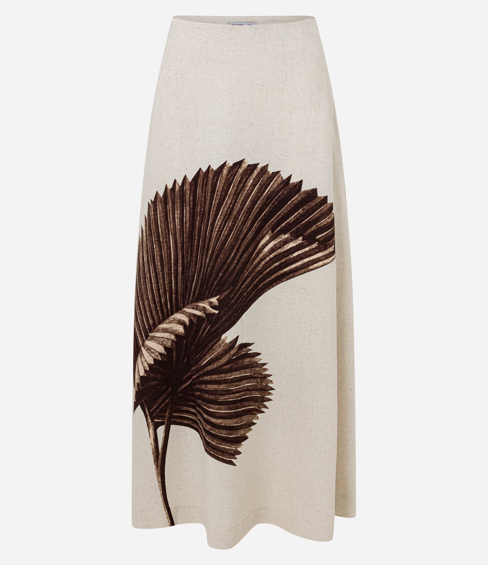 Saia Reta Midi em Viscolinho com Estampa Folhagem Bege 7