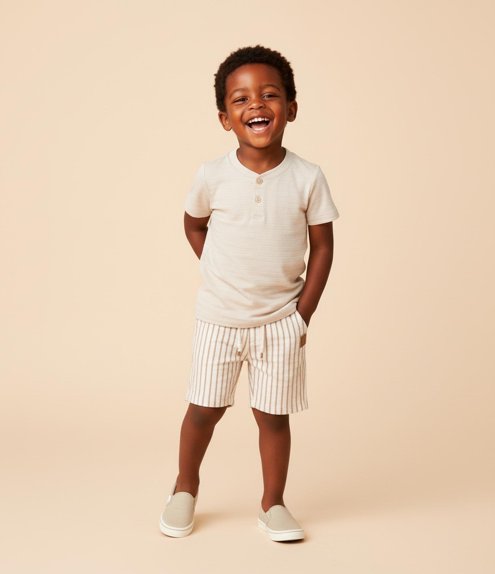 Bermuda Infantil com Estampa Listrada - Tam 1 a 6 Anos Bege/Marrom 1