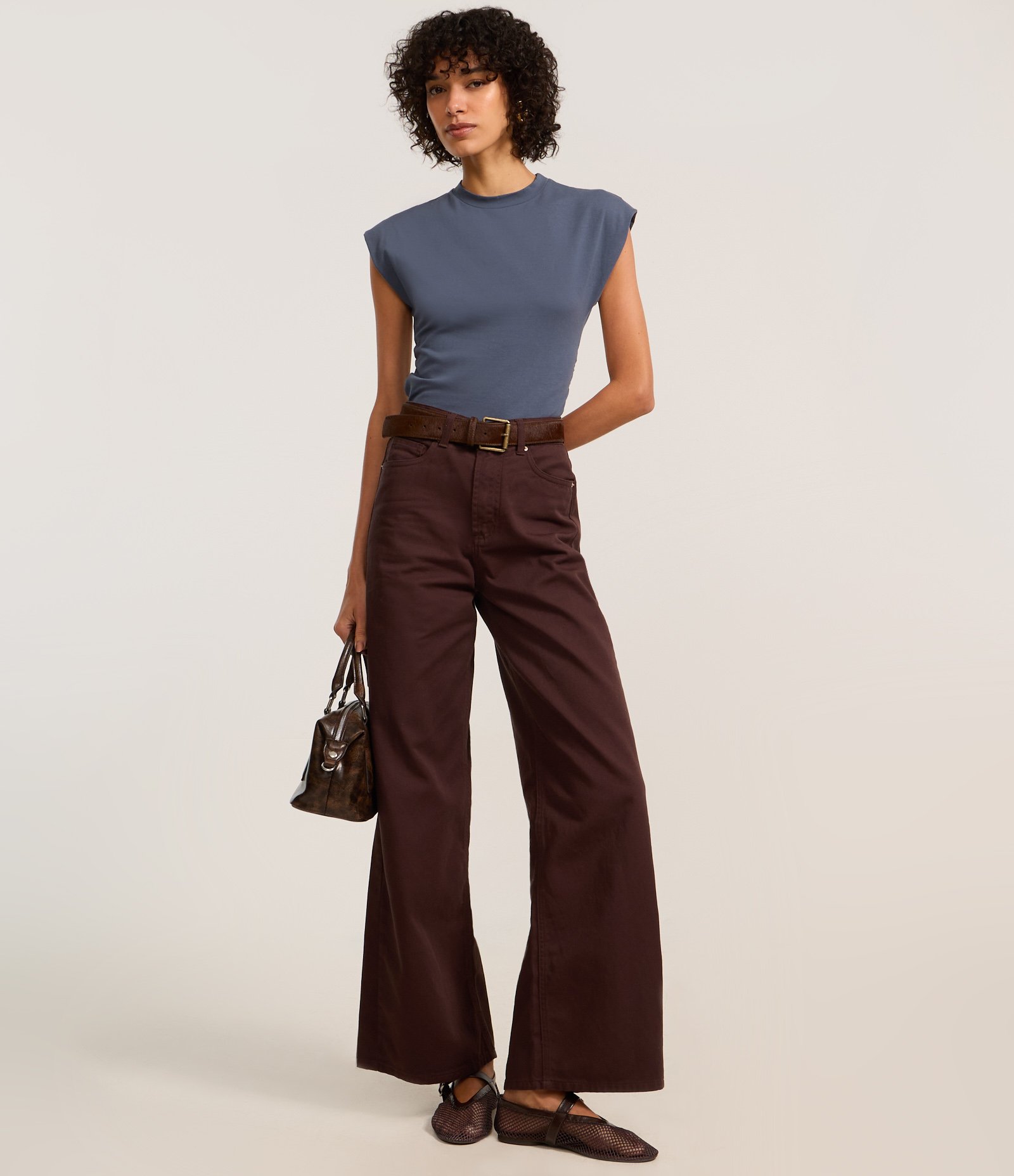 Blusa em Algodão com Gola Alta e Franzido na Lateral Azul 2