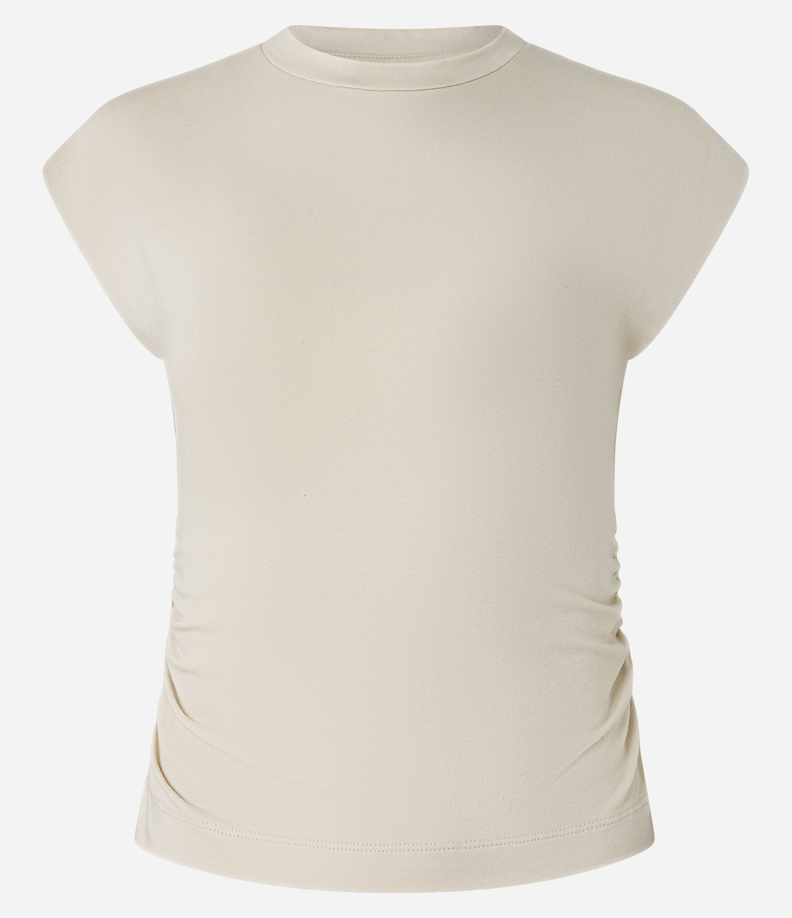 Blusa em Algodão com Gola Alta e Franzido na Lateral Bege 4