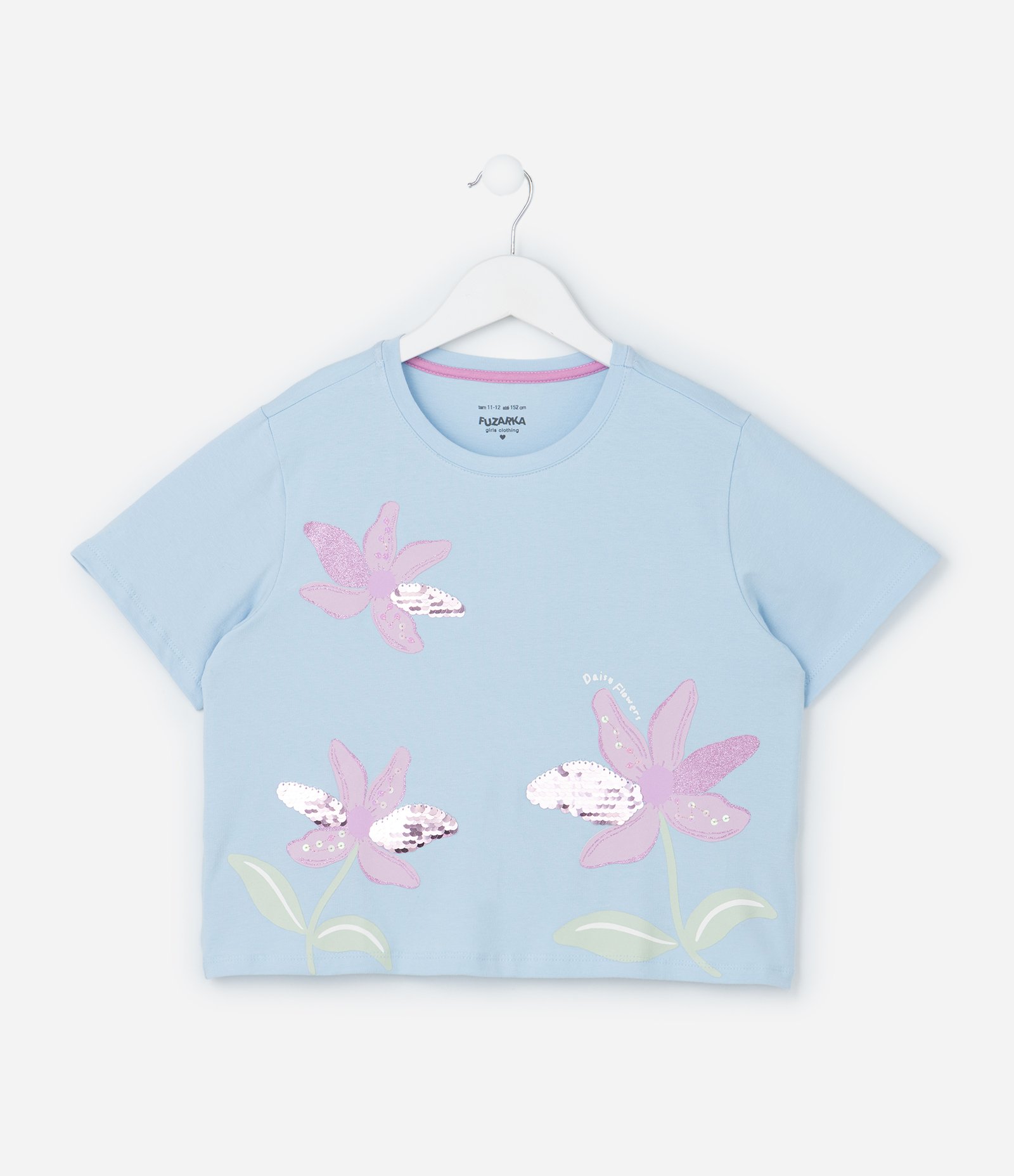 Blusa Infantil com Bordado de Flores em Paetês - Tam 5 a 14 Anos Azul 1