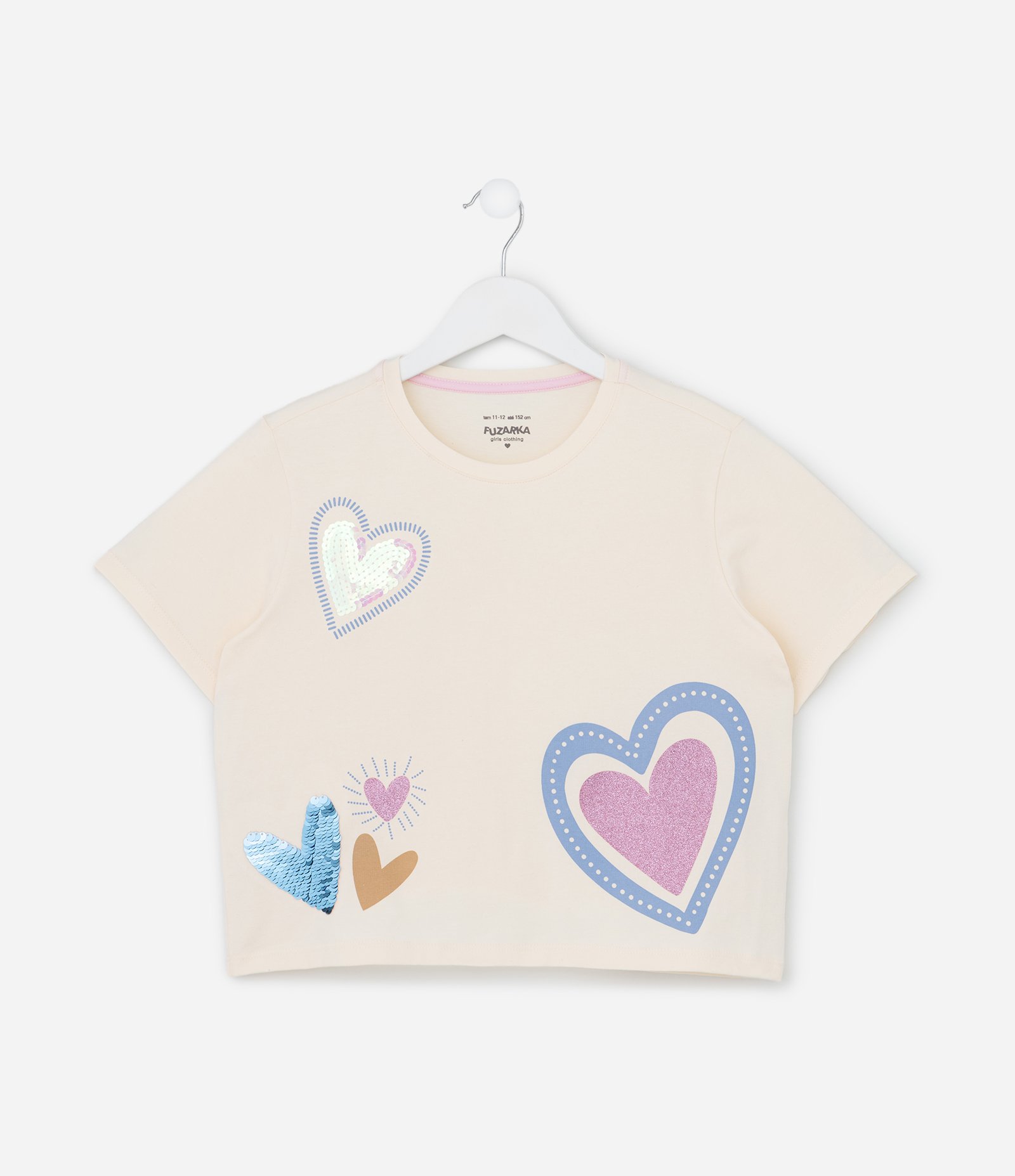 Blusa Cropped Infantil com Bordado em Paetês - Tam 5 a 14 Anos Bege 2
