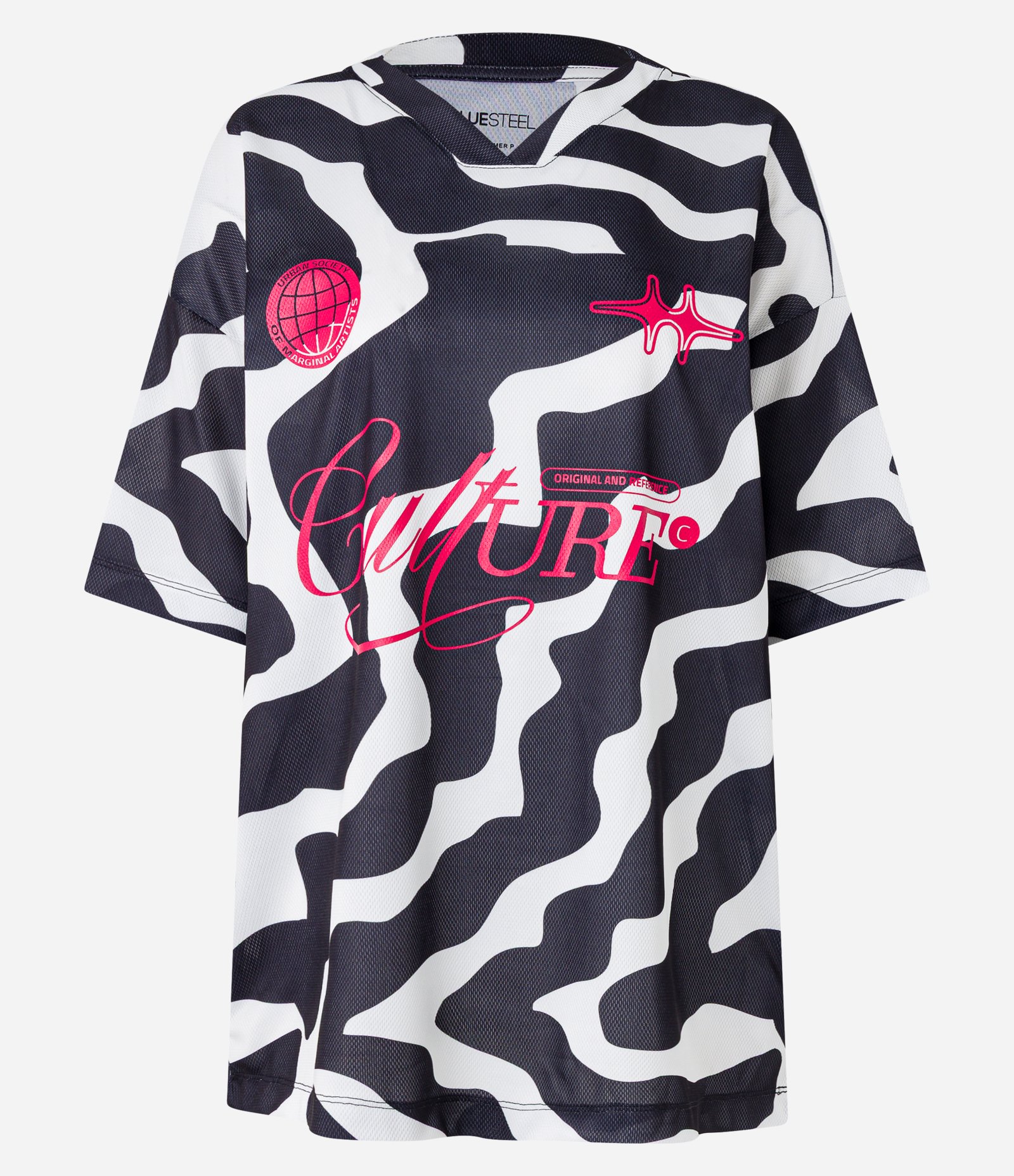 Camiseta Alongada com Cava Deslocada e Estampa Culture Preto 5