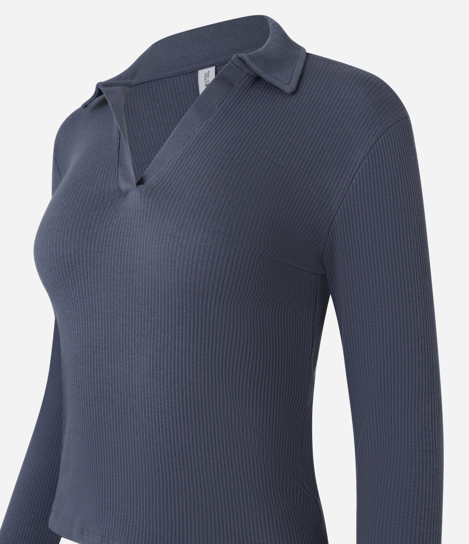 Blusa em Ribana com Gola Polo Azul 5