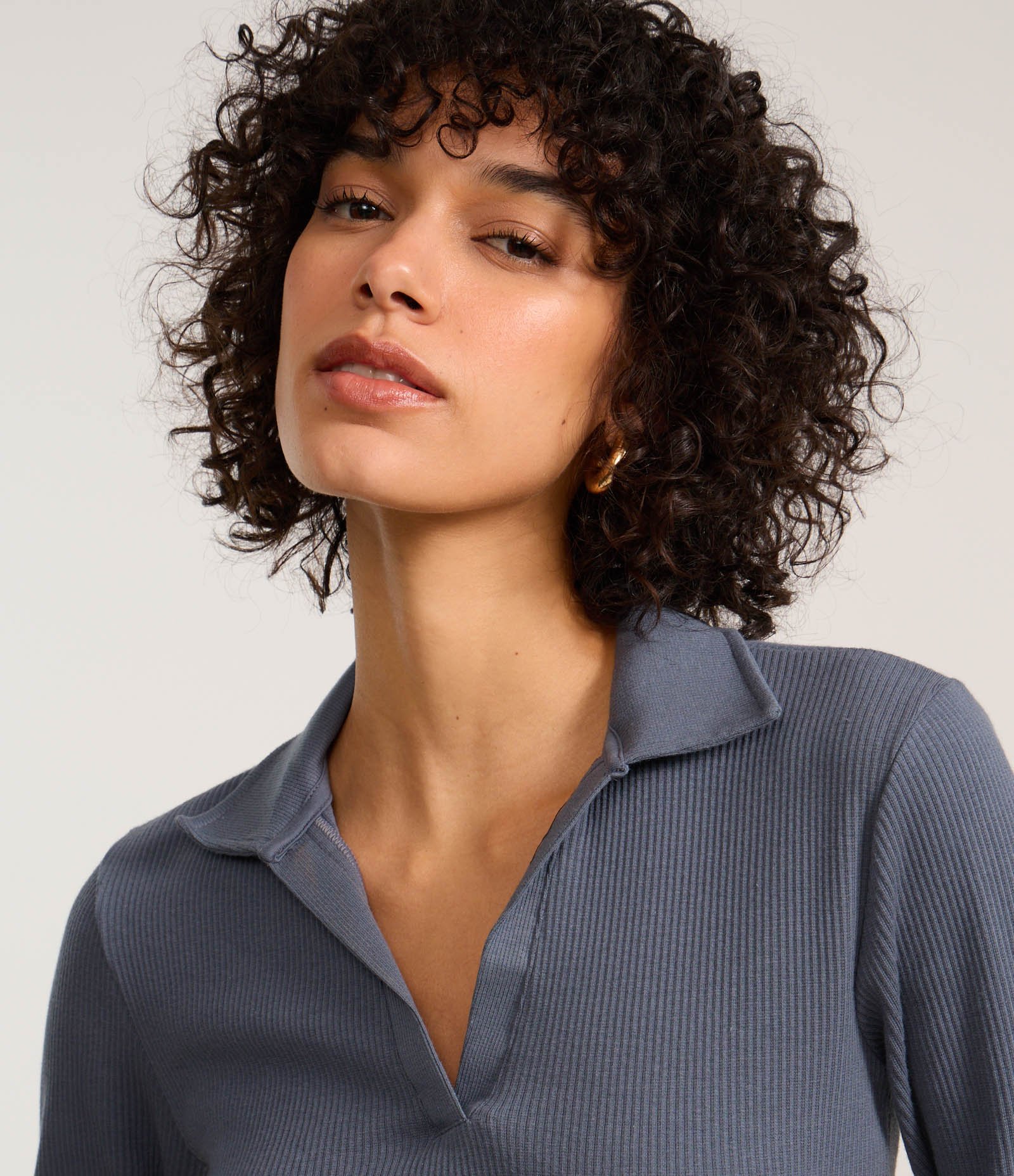 Blusa em Ribana com Gola Polo Azul 3