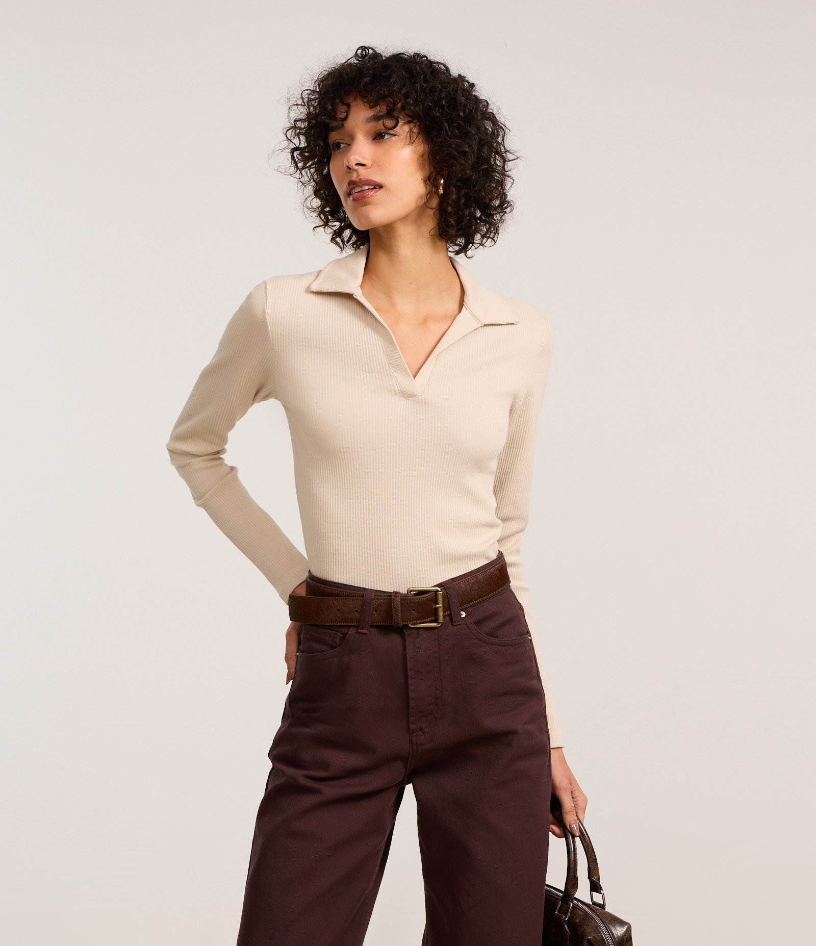 Blusa em Ribana com Gola Polo Cinza 1