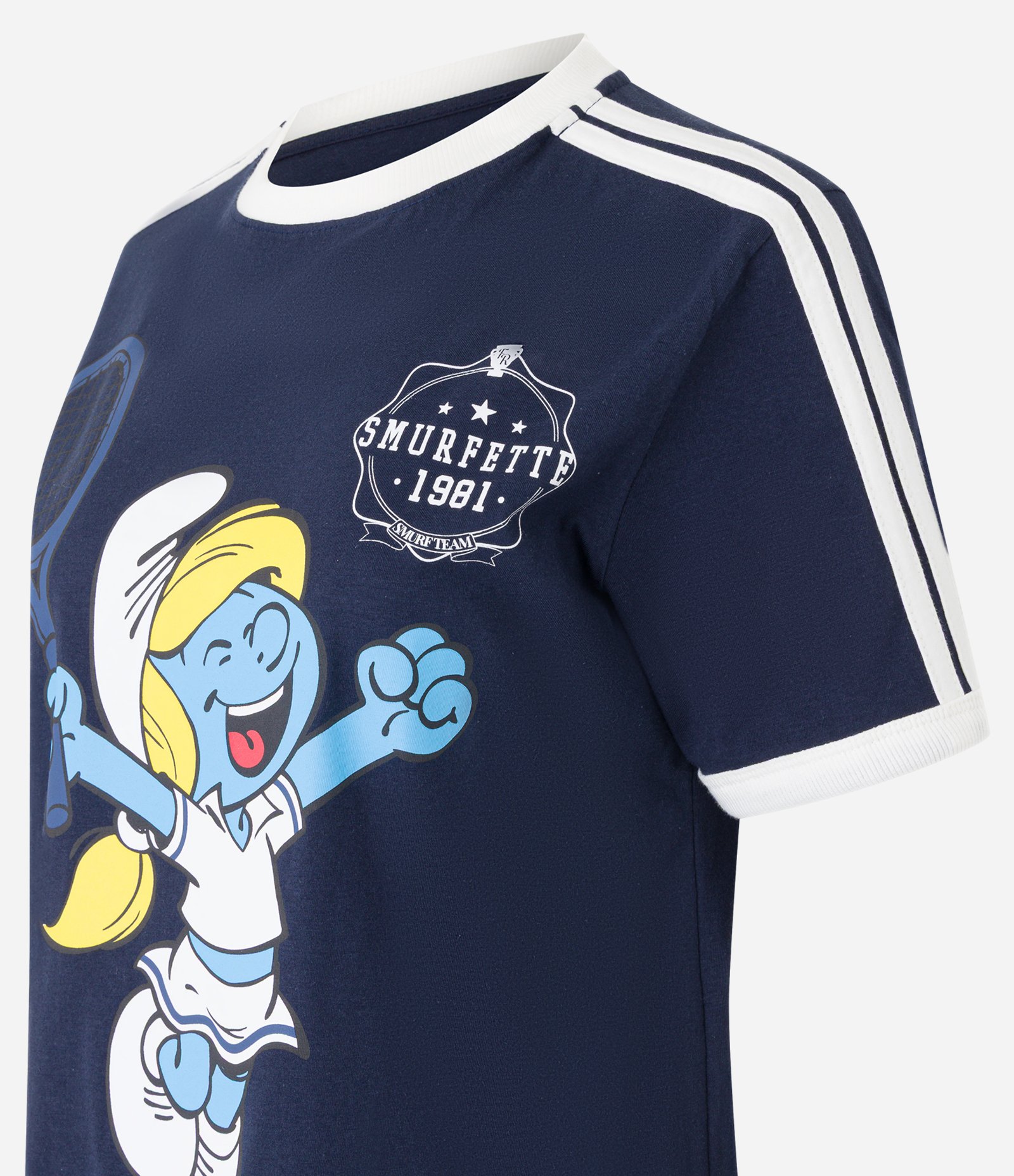 Camiseta Alongada em Algodão com Estampa Smurfette Tênista Azul Marinho 5