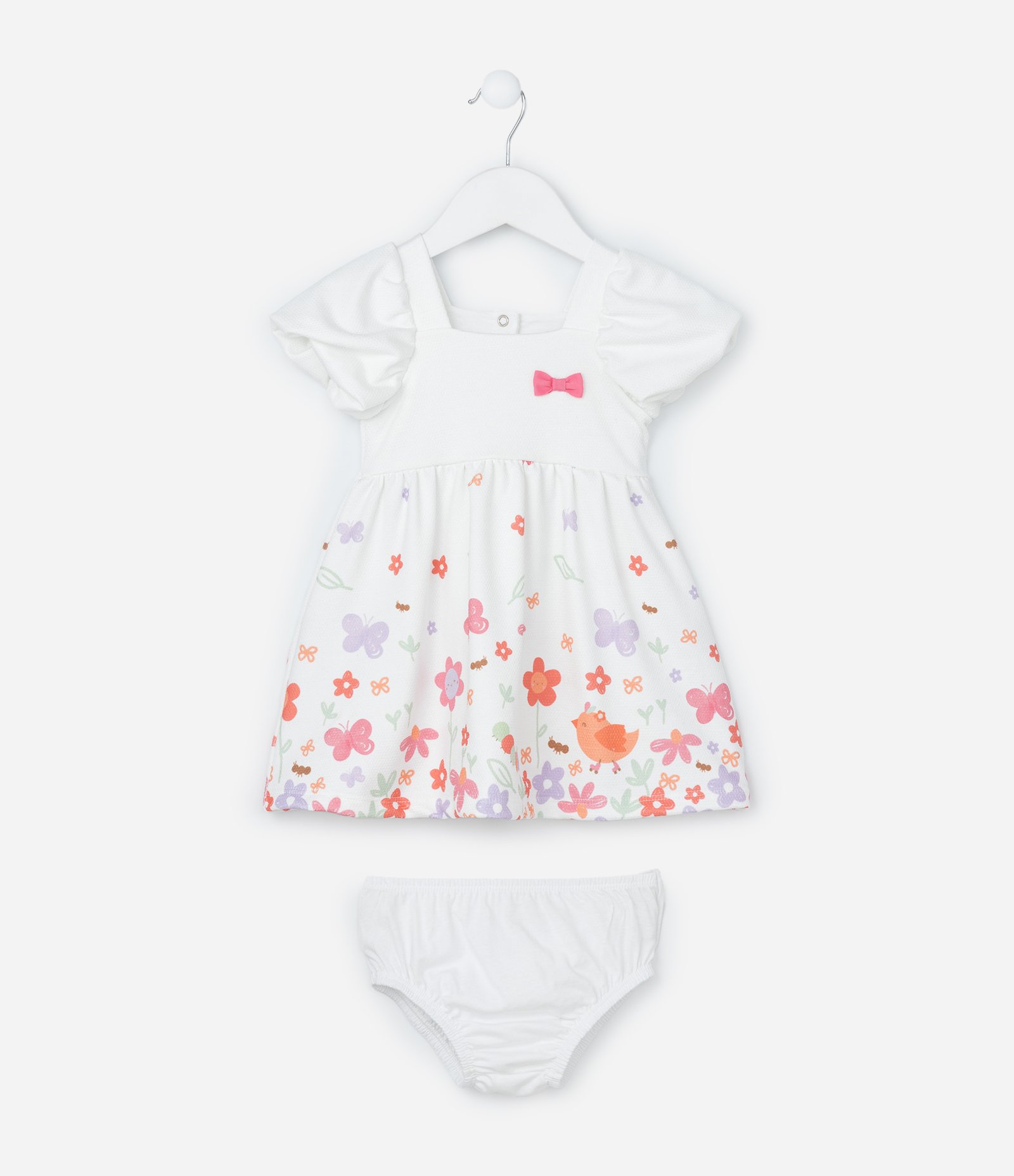 Vestido Infantil Texturizado com Estampa Floral - Tam 0 a 18 meses Branco 1
