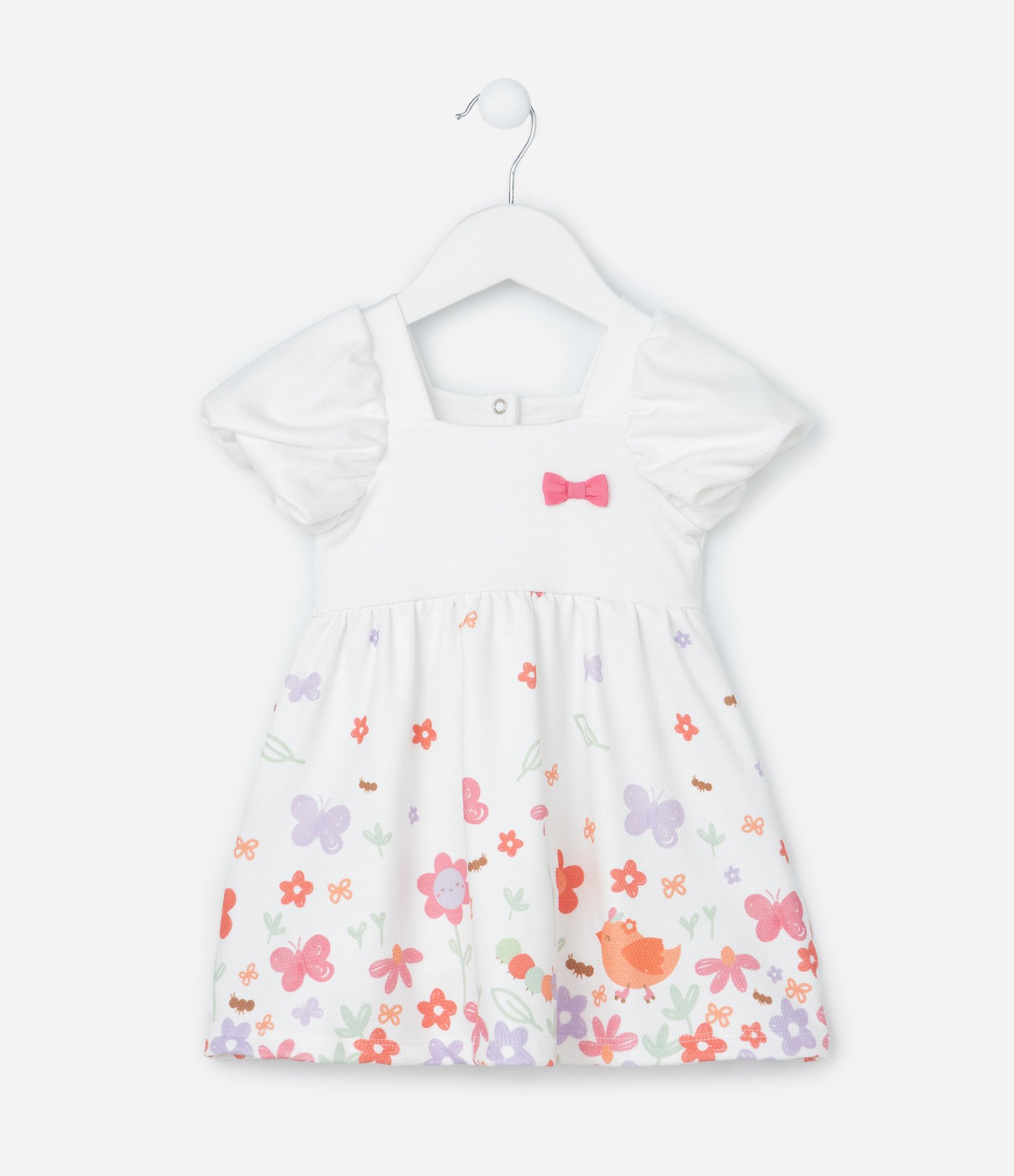 Vestido Infantil Texturizado com Estampa Floral - Tam 0 a 18 meses Branco 2