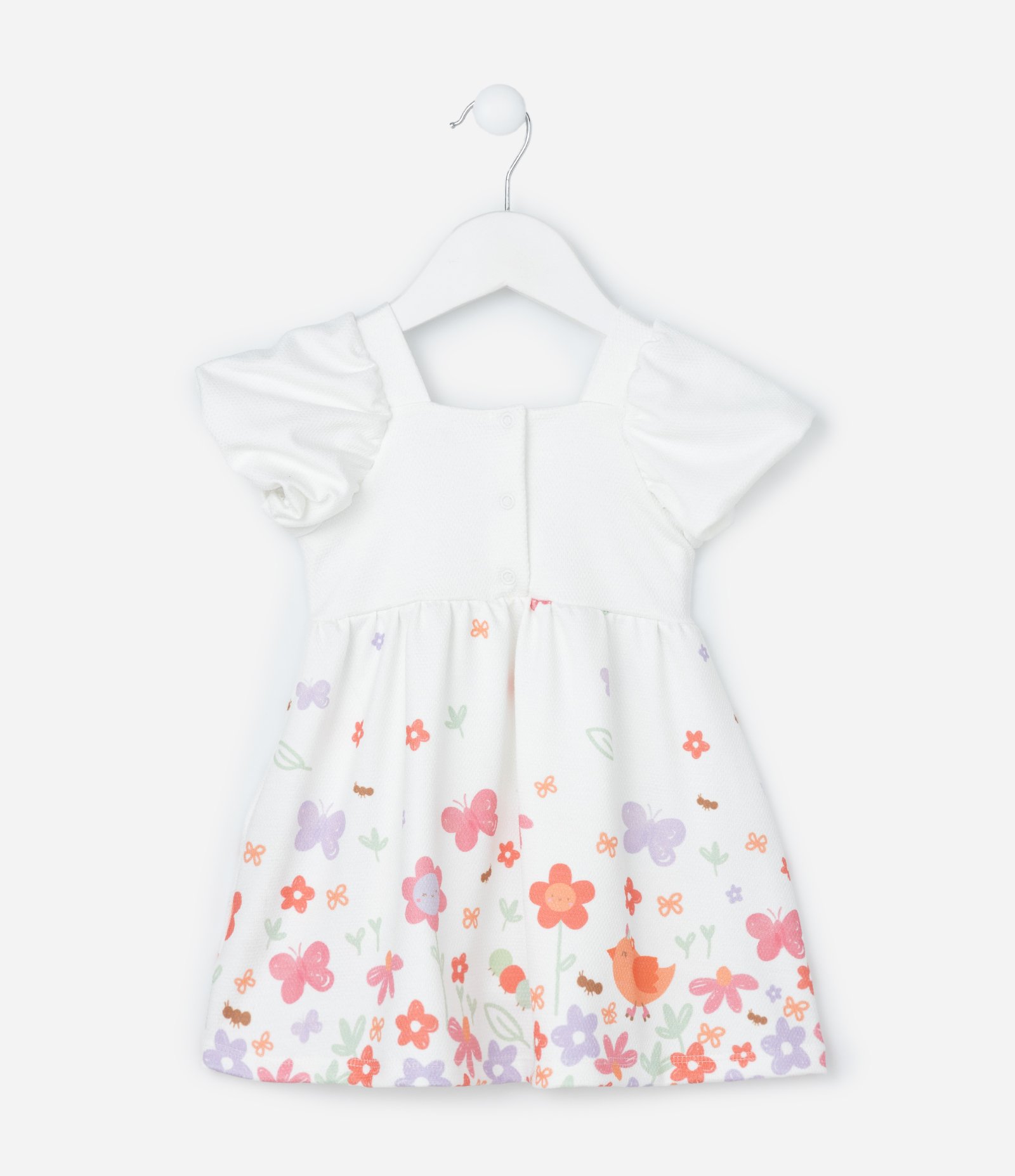 Vestido Infantil Texturizado com Estampa Floral - Tam 0 a 18 meses Branco 3