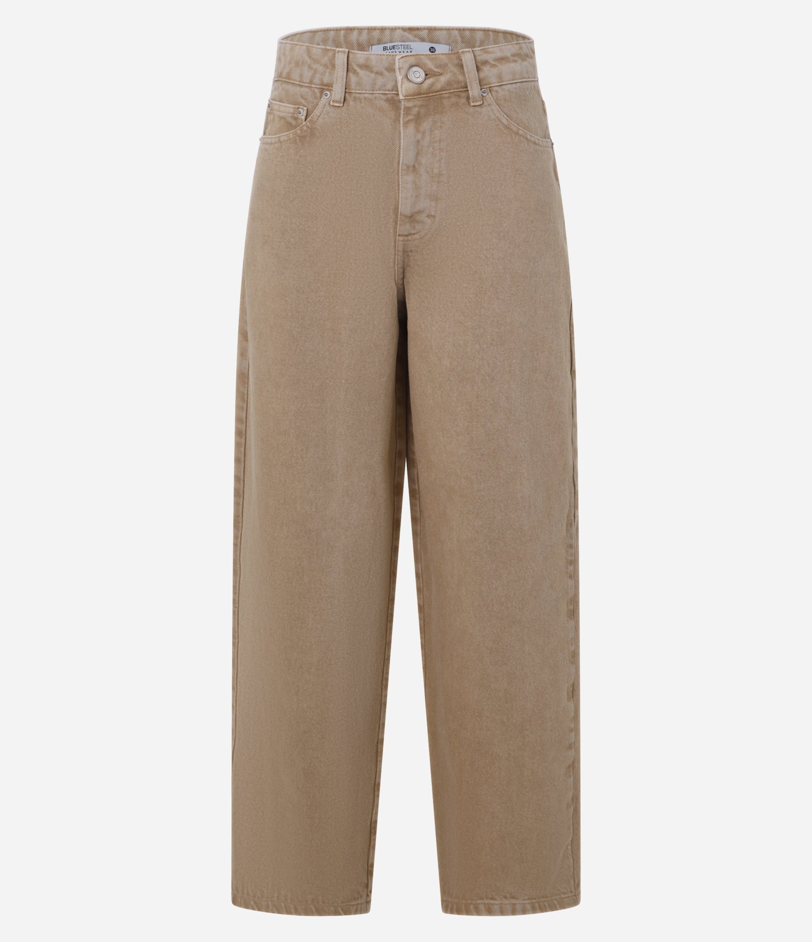 Calça Baggy em Sarja com Bolsos Bege 7