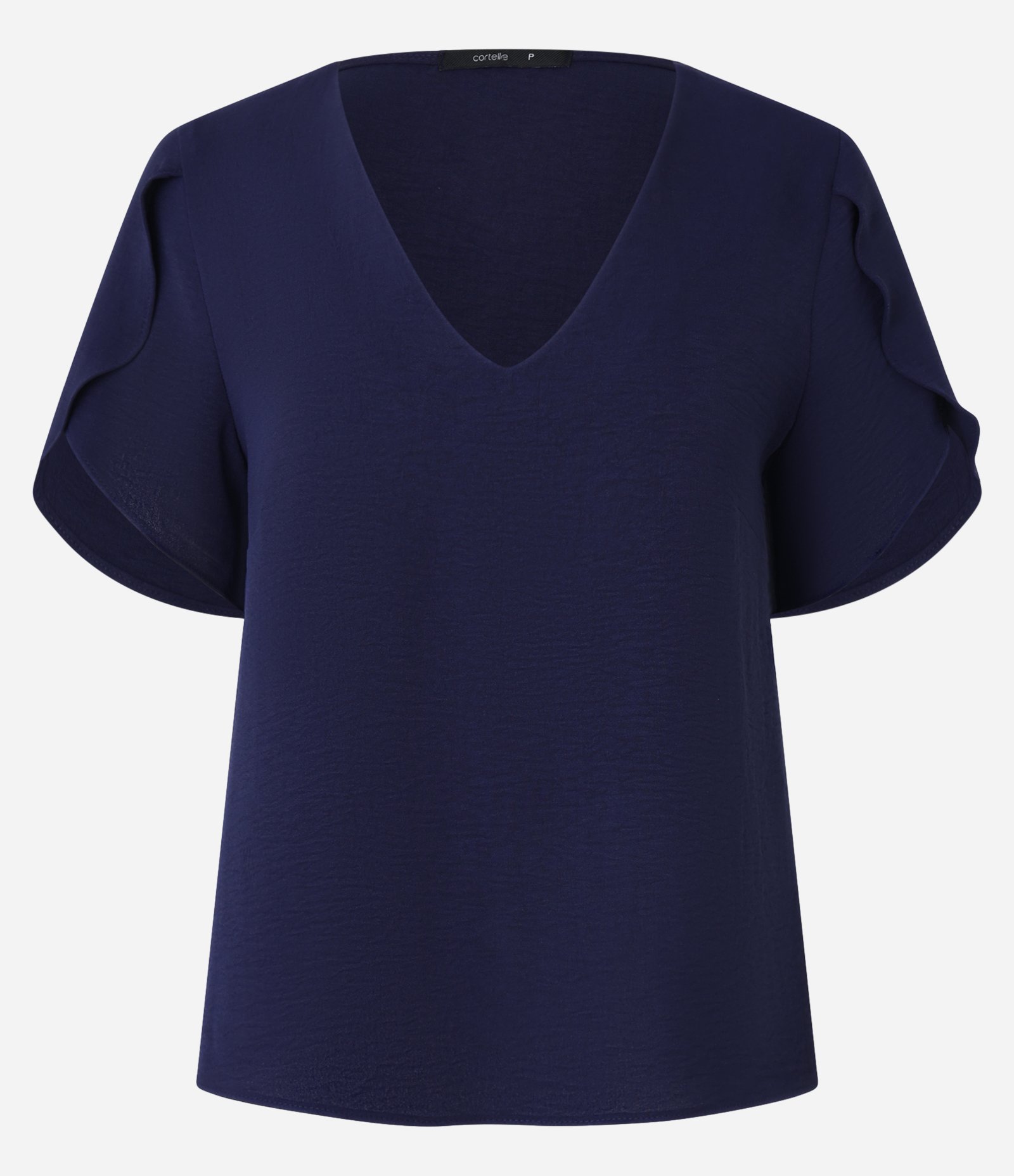 Blusa em Airflow com Manga Tulipa e Decote V Azul Marinho 5