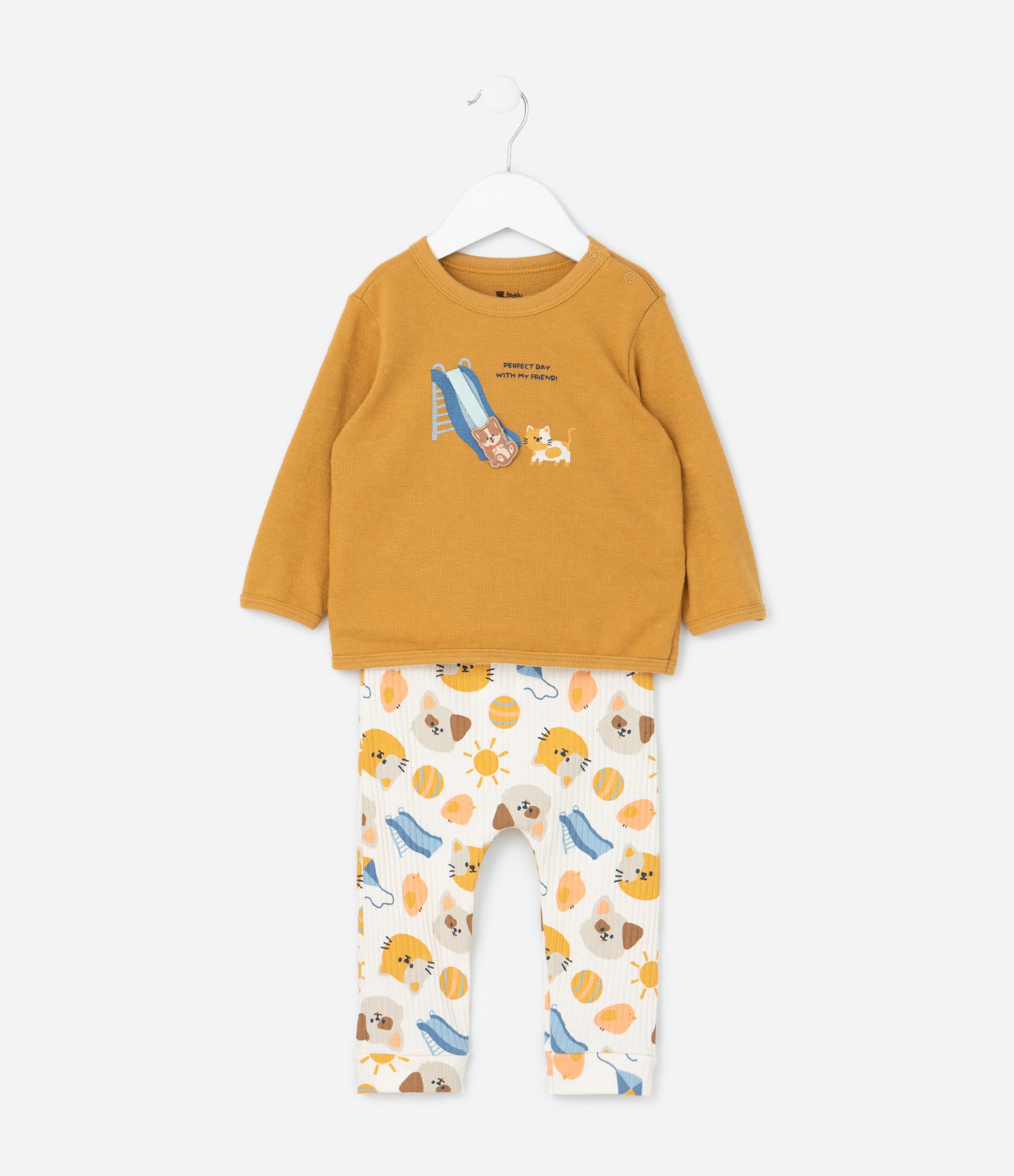 Conjunto Infantil com Estampa Cachorros no Escorregador - Tam 0 a 18 meses Amarelo 2