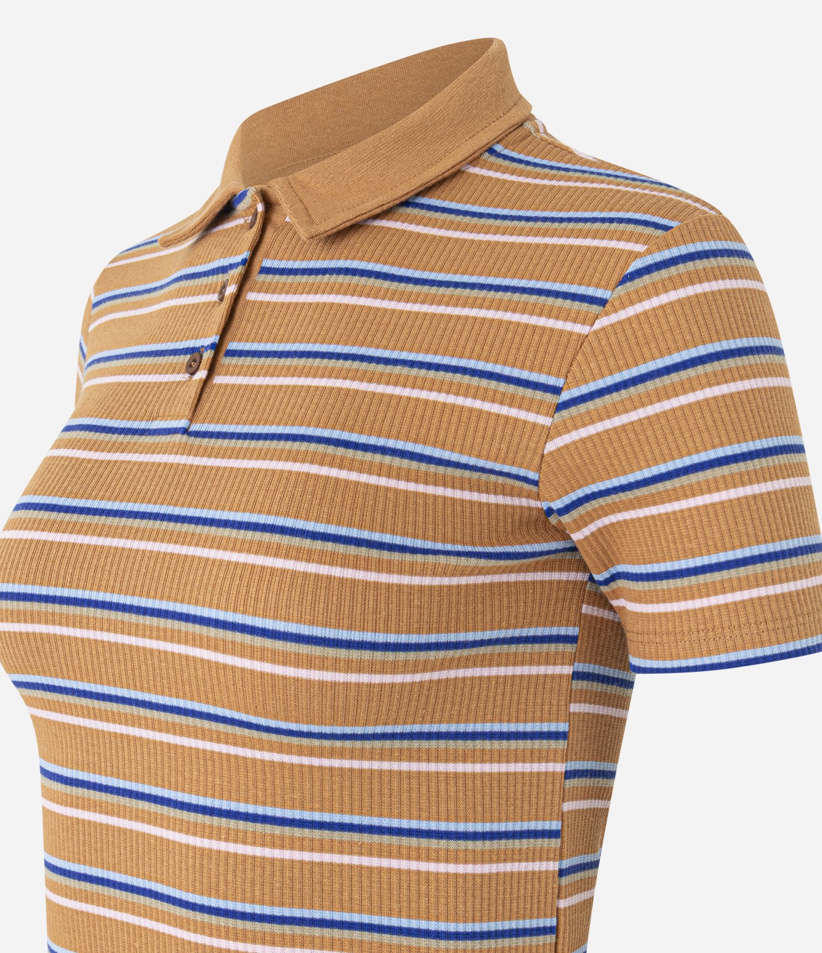 Blusa em Ribana com Listras e Gola Polo Marrom Claro 5