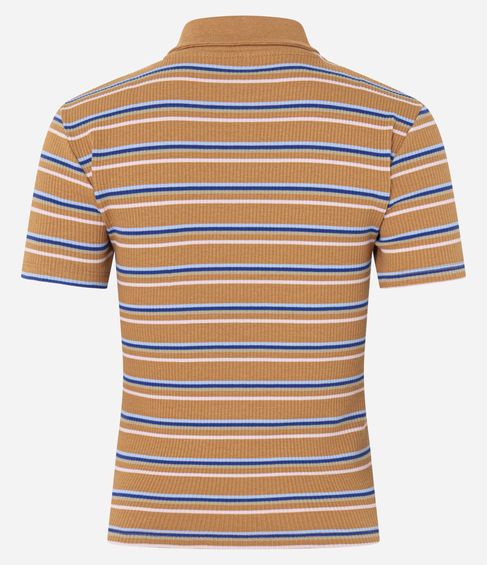 Blusa em Ribana com Listras e Gola Polo Marrom Claro 6