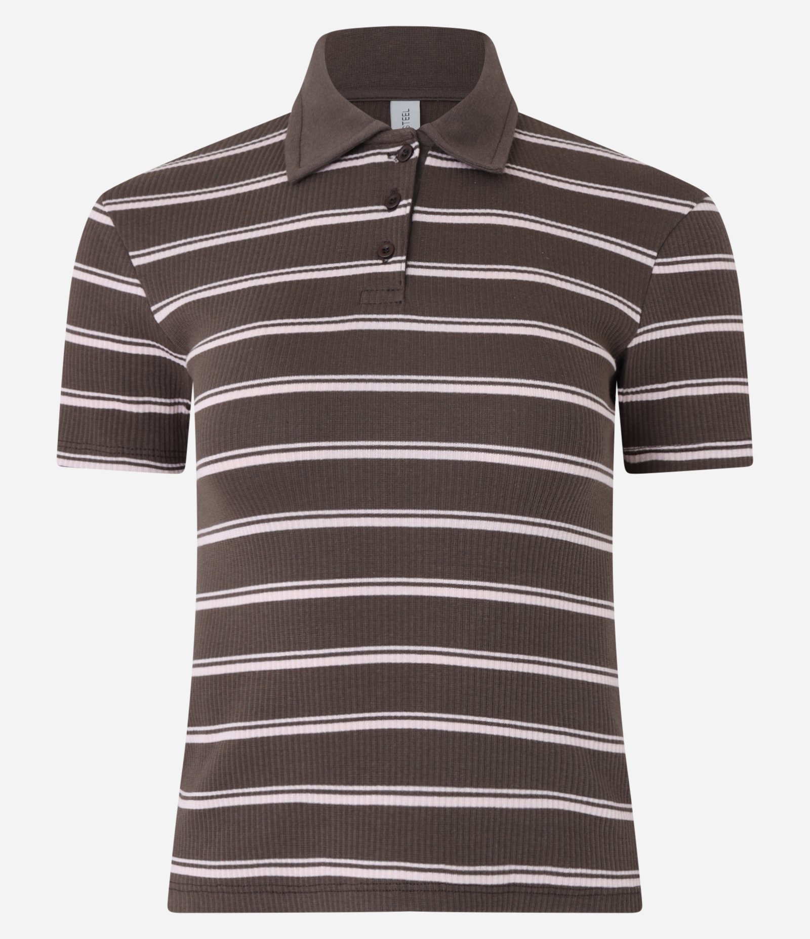 Blusa em Ribana com Golinha Polo e Listras Marrom 4
