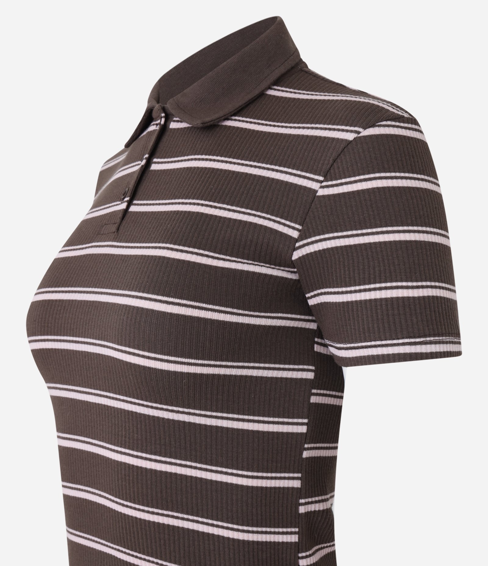 Blusa em Ribana com Golinha Polo e Listras Marrom 5