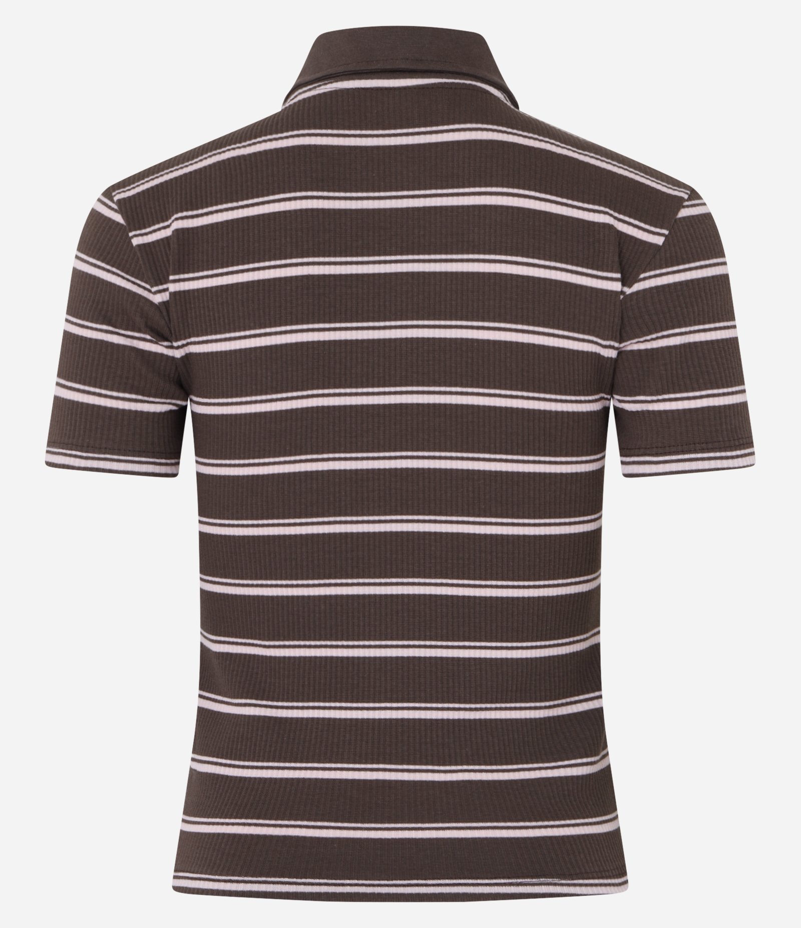 Blusa em Ribana com Golinha Polo e Listras Marrom 6
