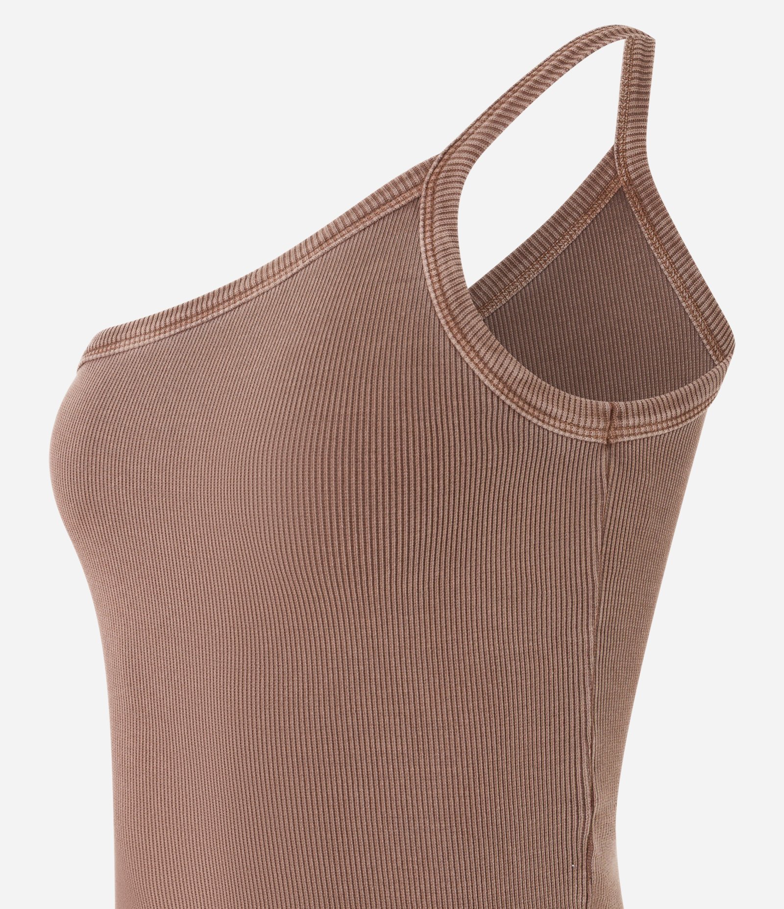 Blusa em Ribana com Um Ombro Só e Efeito Lavada Marrom 5