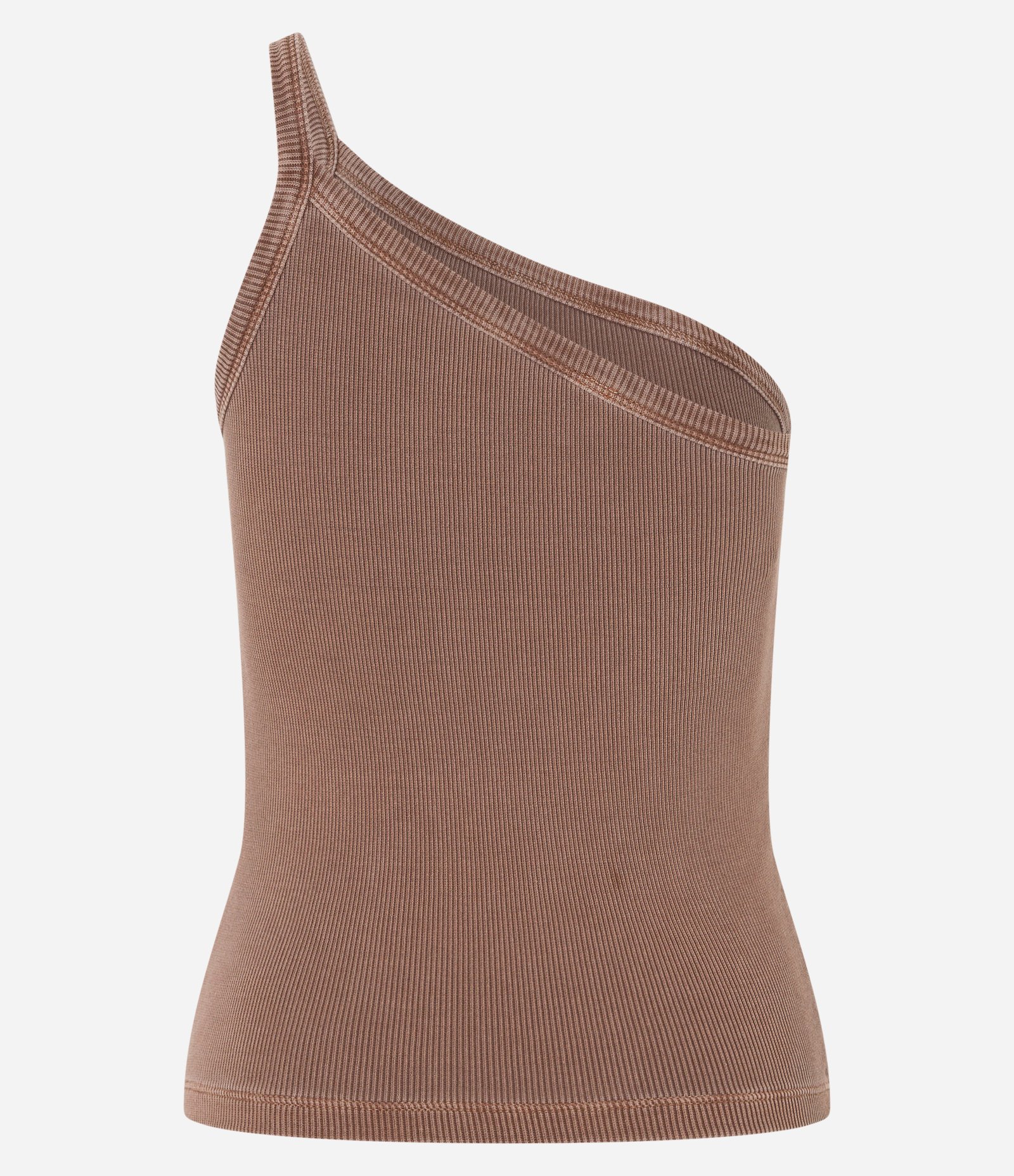 Blusa em Ribana com Um Ombro Só e Efeito Lavada Marrom 6