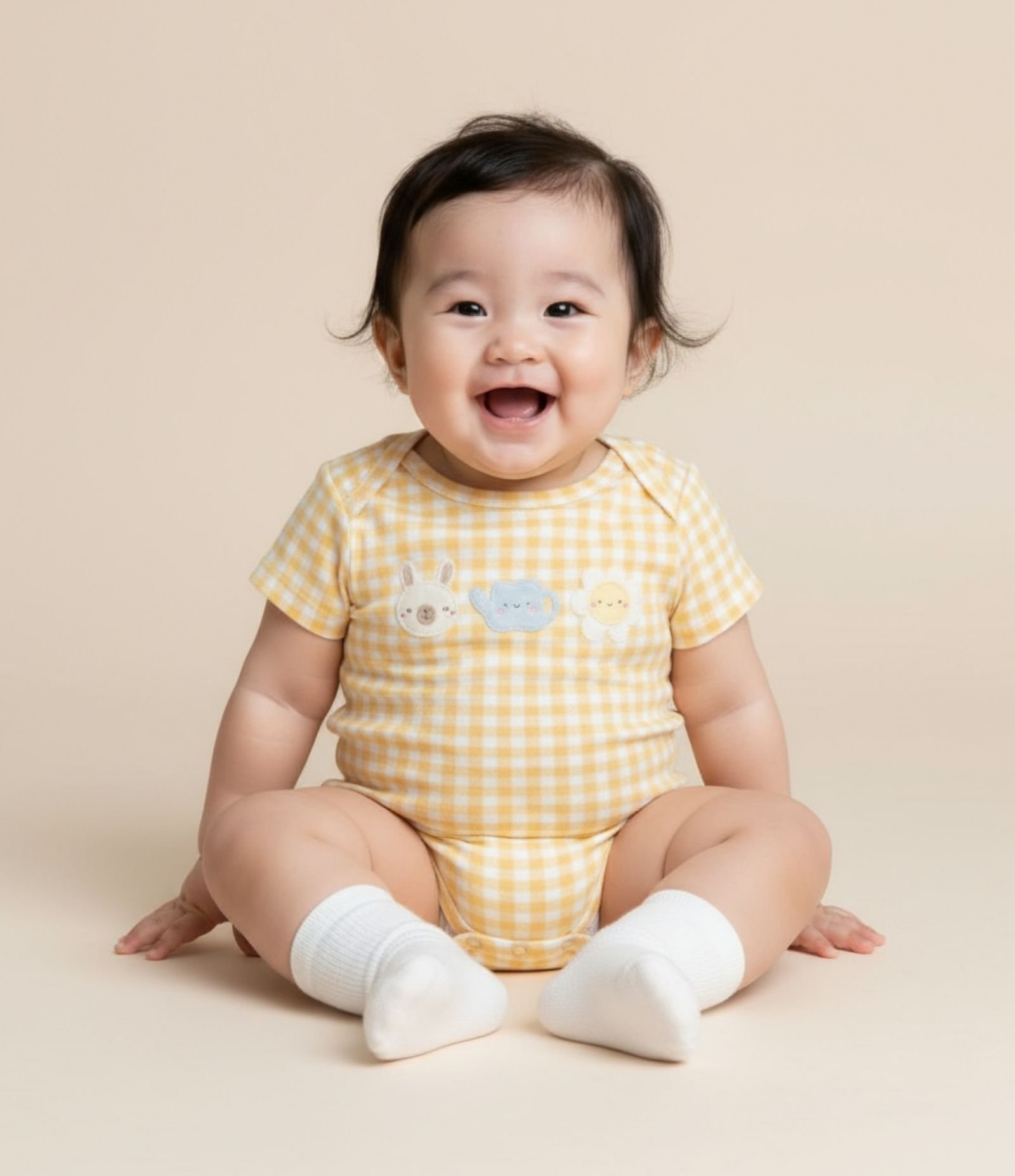 Body Infantil com Estampa Bichinhos Xadrez - Tam RN a 18 meses Amarelo 1