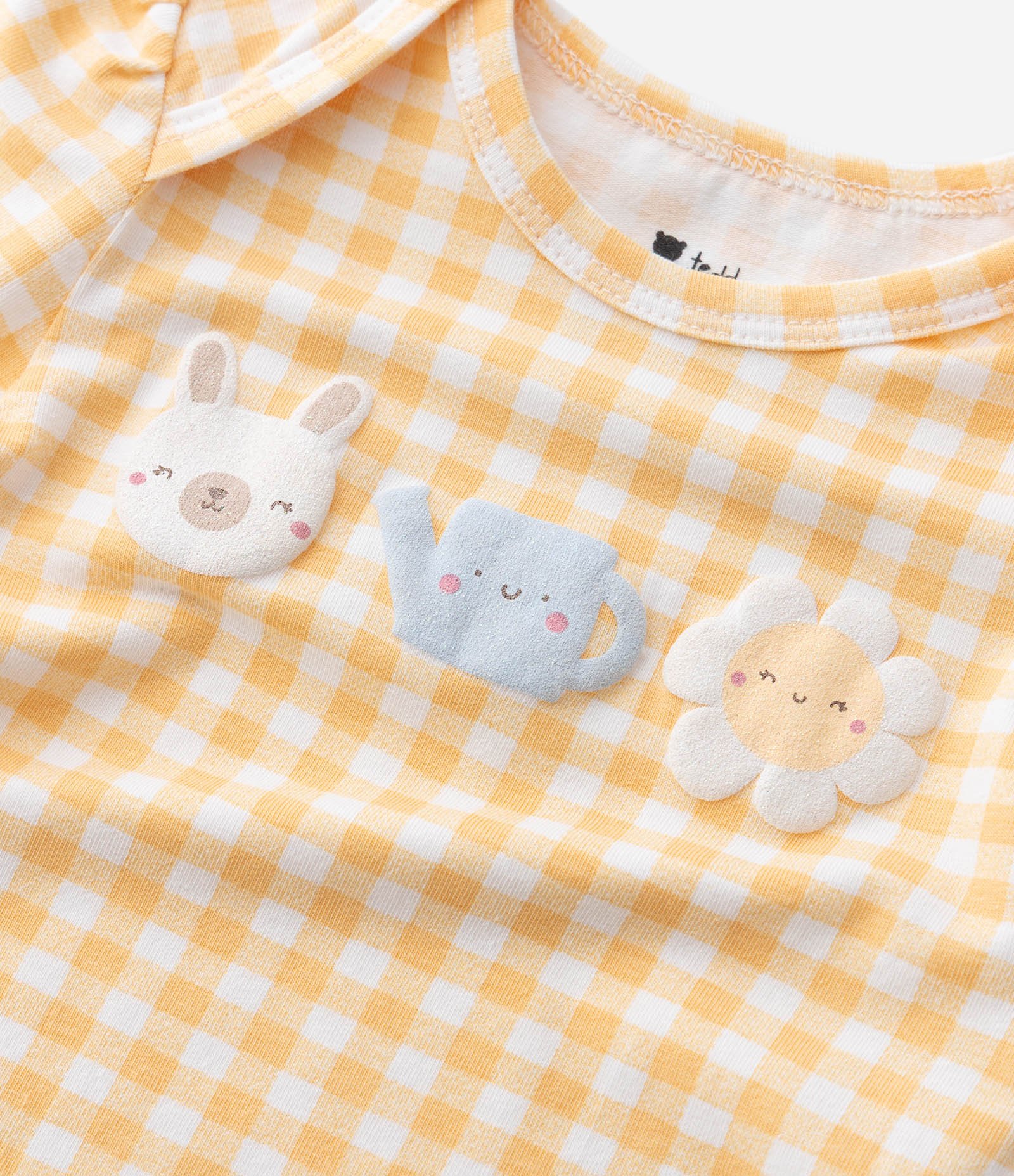 Body Infantil com Estampa Bichinhos Xadrez - Tam RN a 18 meses Amarelo 8