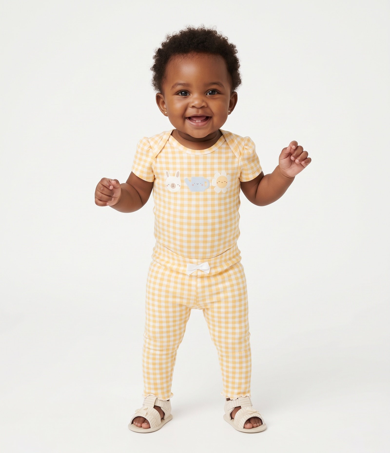 Calça Legging Bebê com Estampa Xadrez - Tam RN a 18 meses Amarelo 2