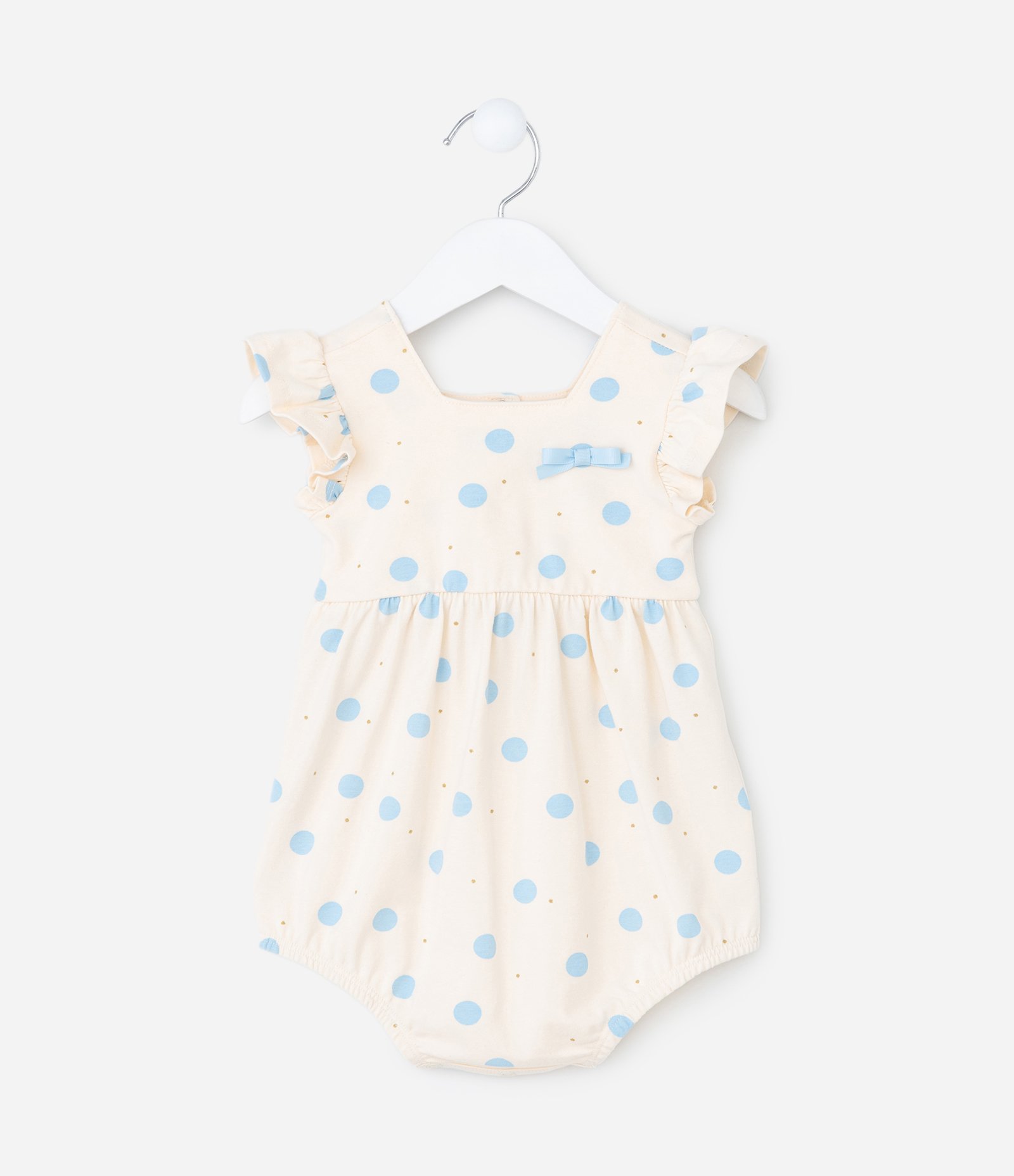 Macaquinho Infantil com Babadinho e Estampa Poá - Tam 0 a 18 meses Bege 2