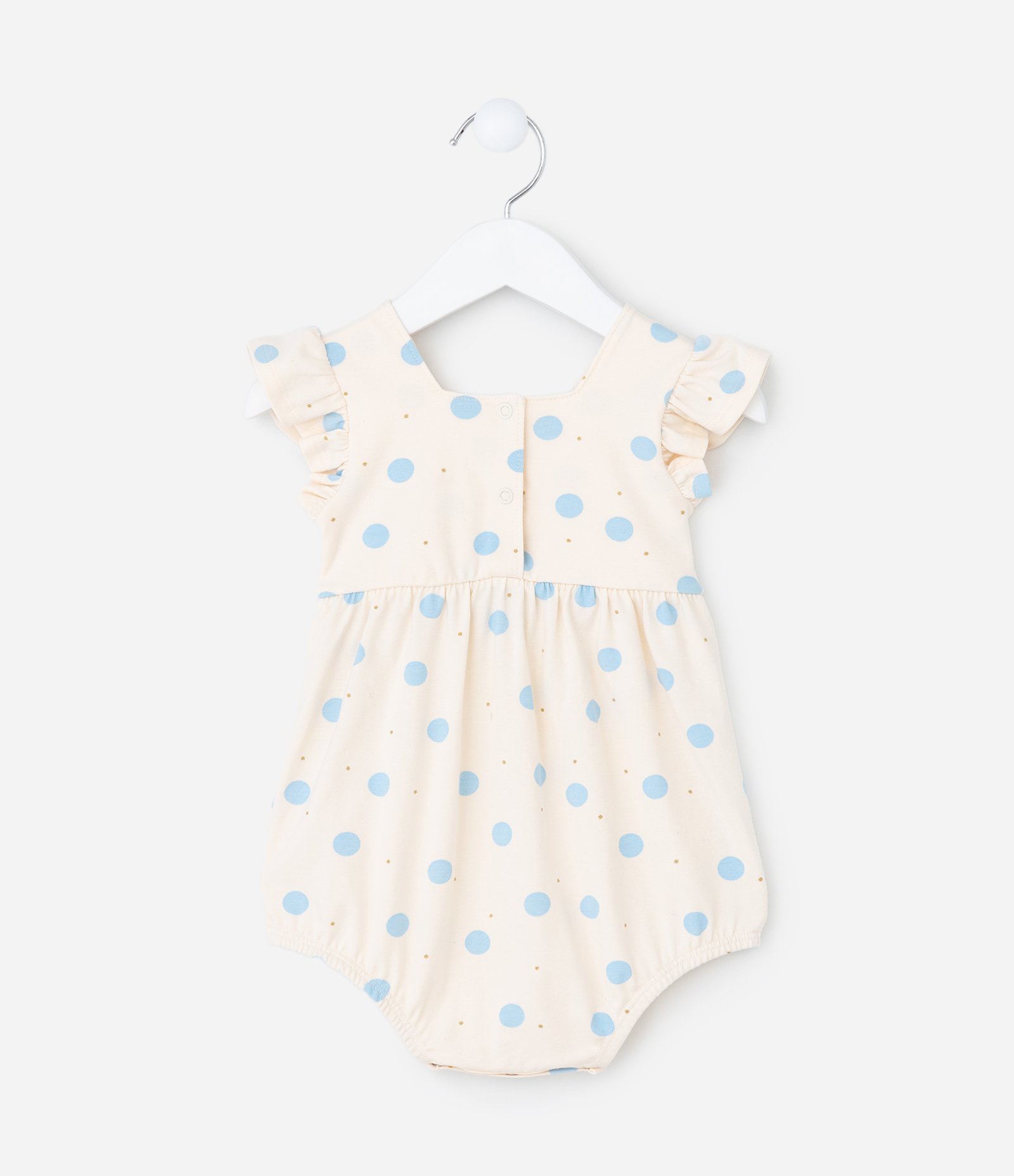 Macaquinho Infantil com Babadinho e Estampa Poá - Tam 0 a 18 meses Bege 3