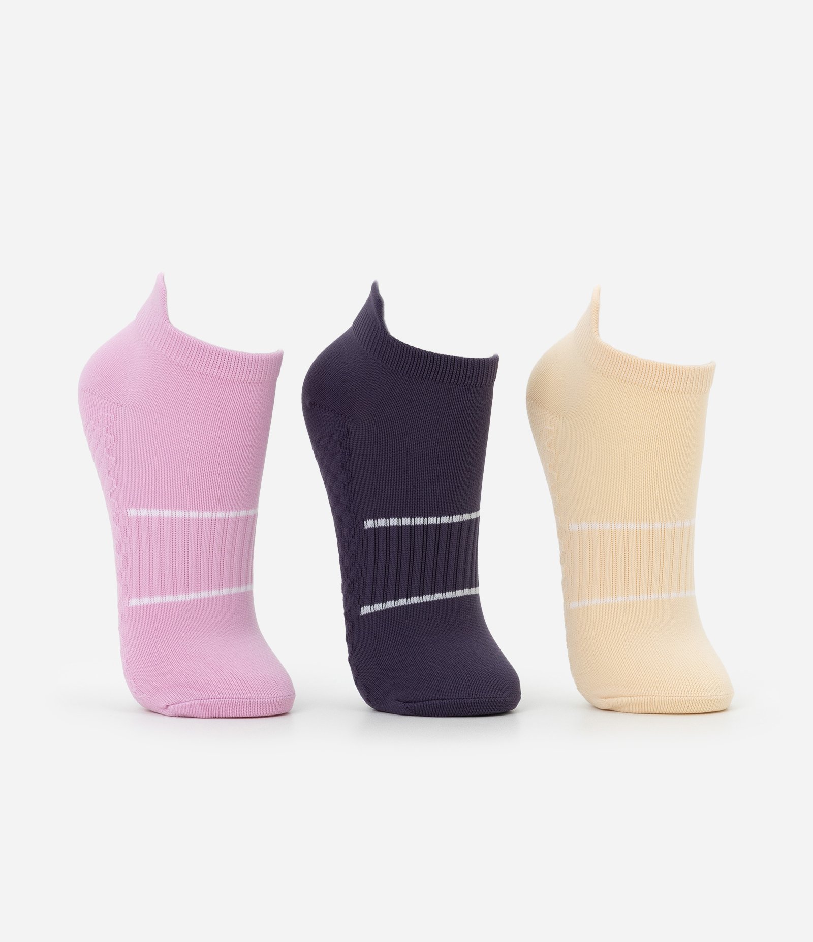 Kit 03 Meias Cano Baixo Esportivas em Poliamida com Puxador no Calcanhar Rosa/Roxo/Bege 2