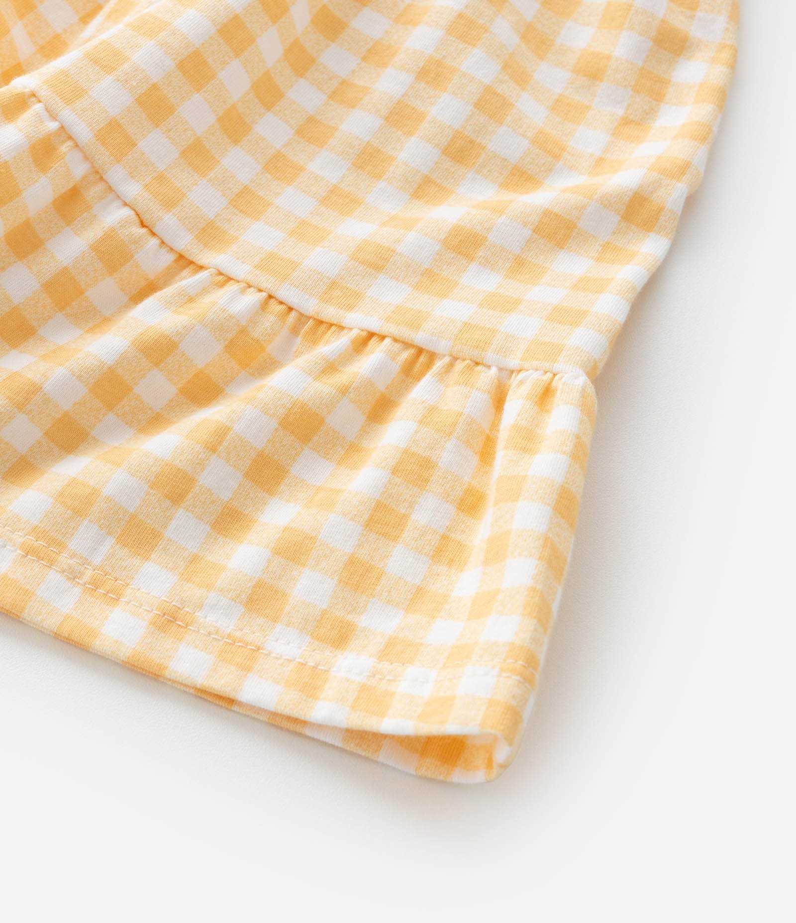 Vestido Infantil com Manga Bufante Estampa Xadrez e Lacinho - Tam 0 a 18 meses Amarelo/Branco 8