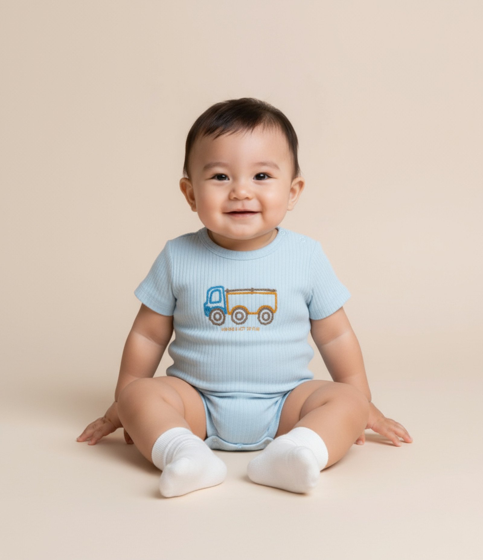 Macacão Infantil Canelado com Bordado Caminhão - Tam 0 a 18 Meses Azul 1