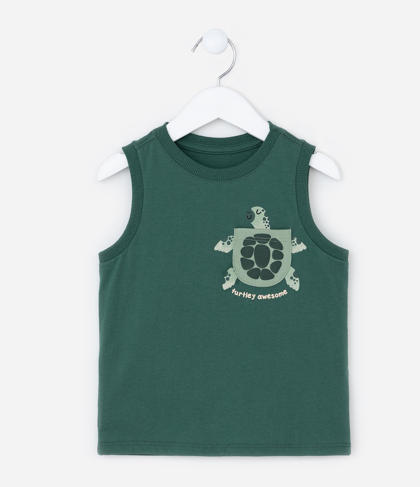 Regata Infantil com Bolsinho Estampa Tartaruga - Tam 1 a 6 Anos Verde 2