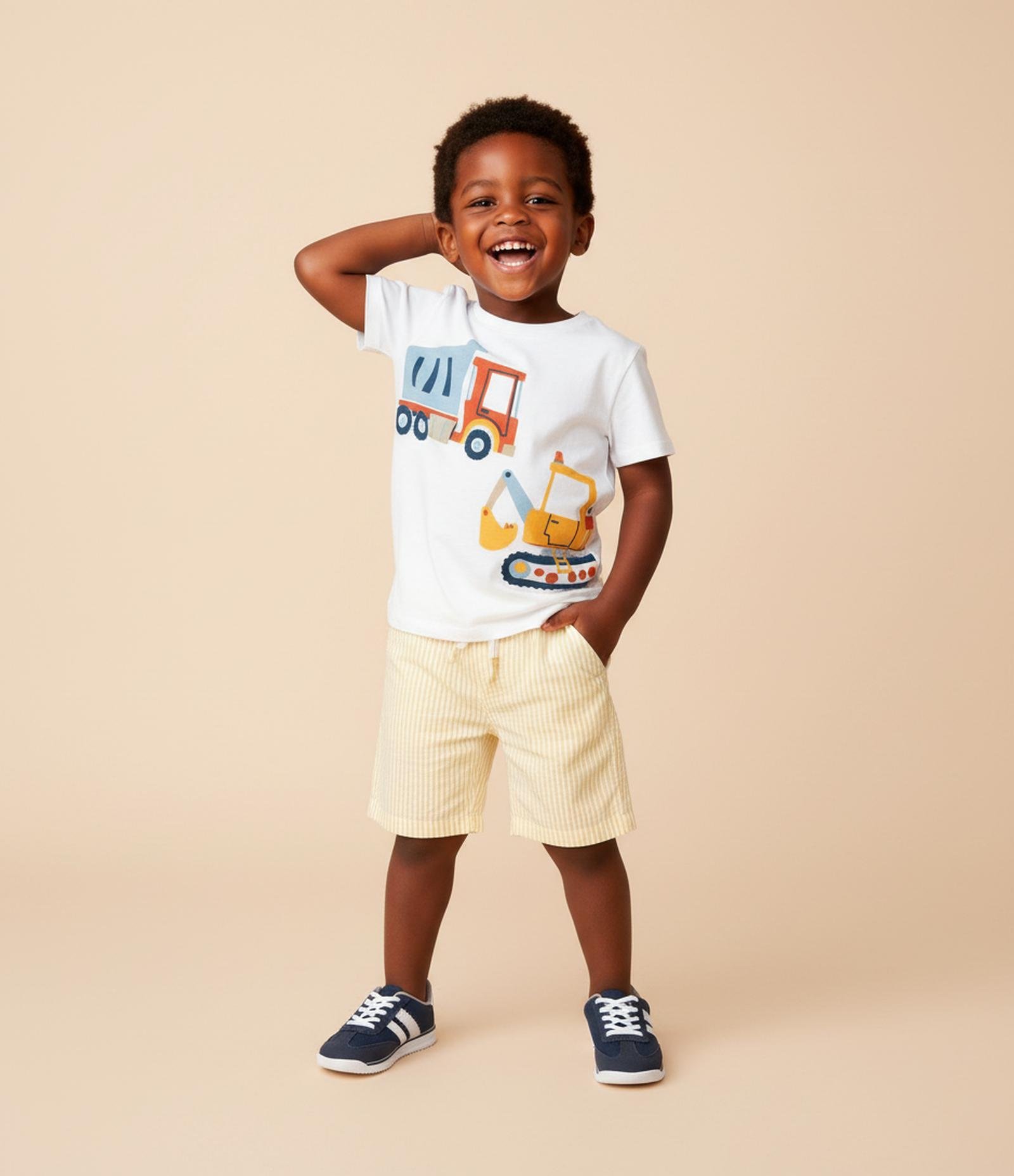 Camiseta Infantil com Estampa Tratores - Tam 1 a 6 Anos Branco 1