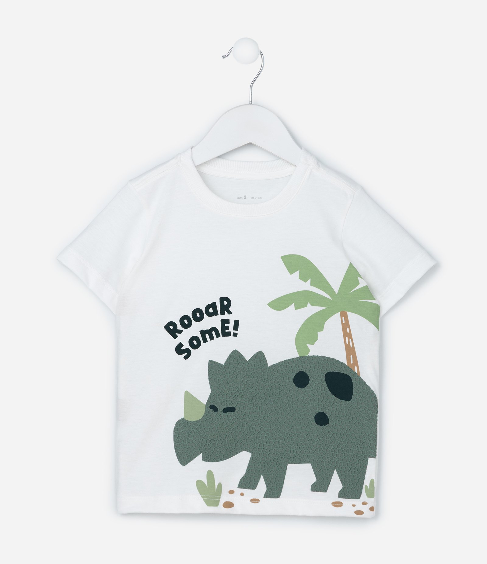 Camiseta Infantil com Estampa Texturizada Dino - Tam 1 a 6 Anos Branco 2
