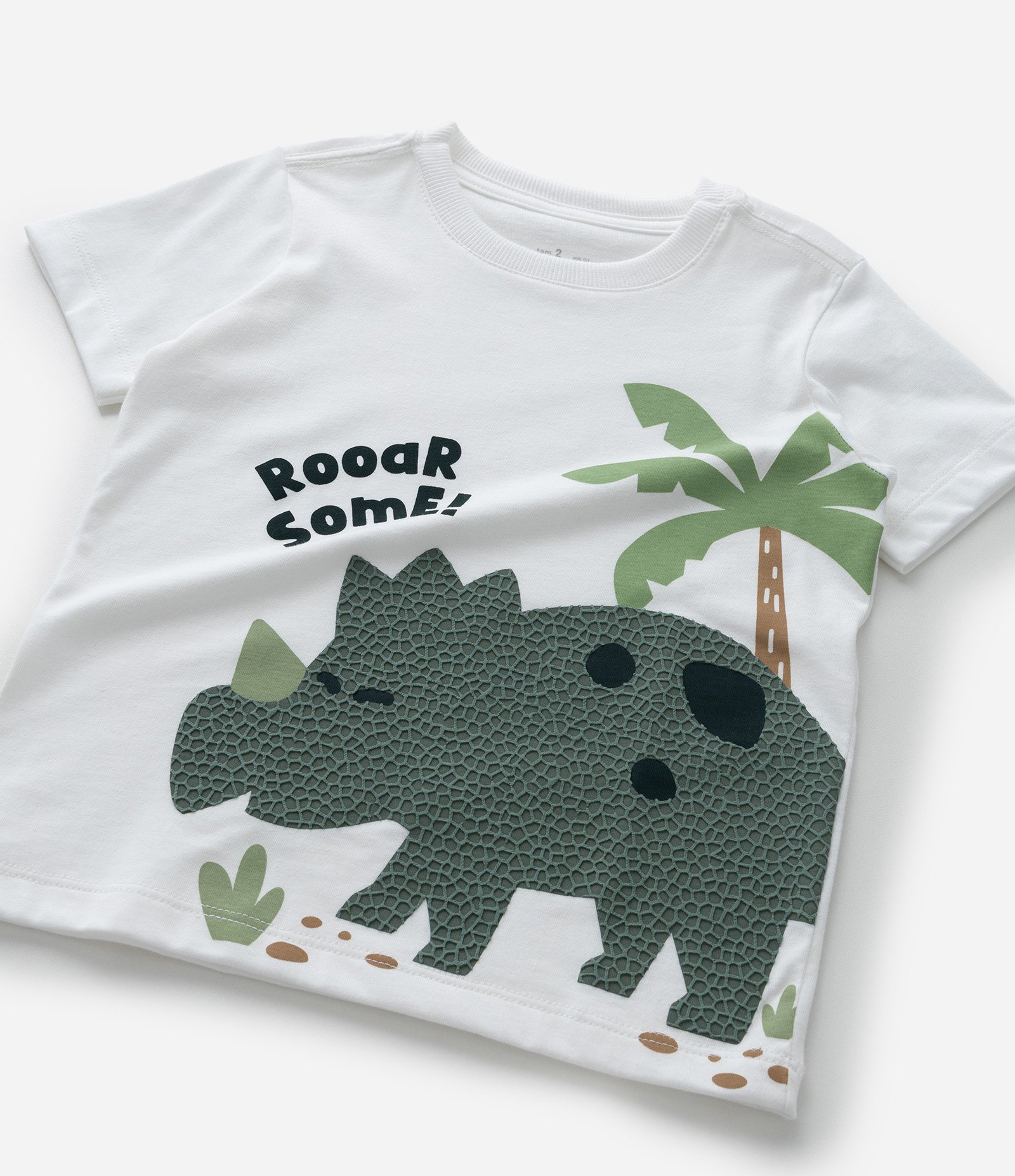 Camiseta Infantil com Estampa Texturizada Dino - Tam 1 a 6 Anos Branco 6