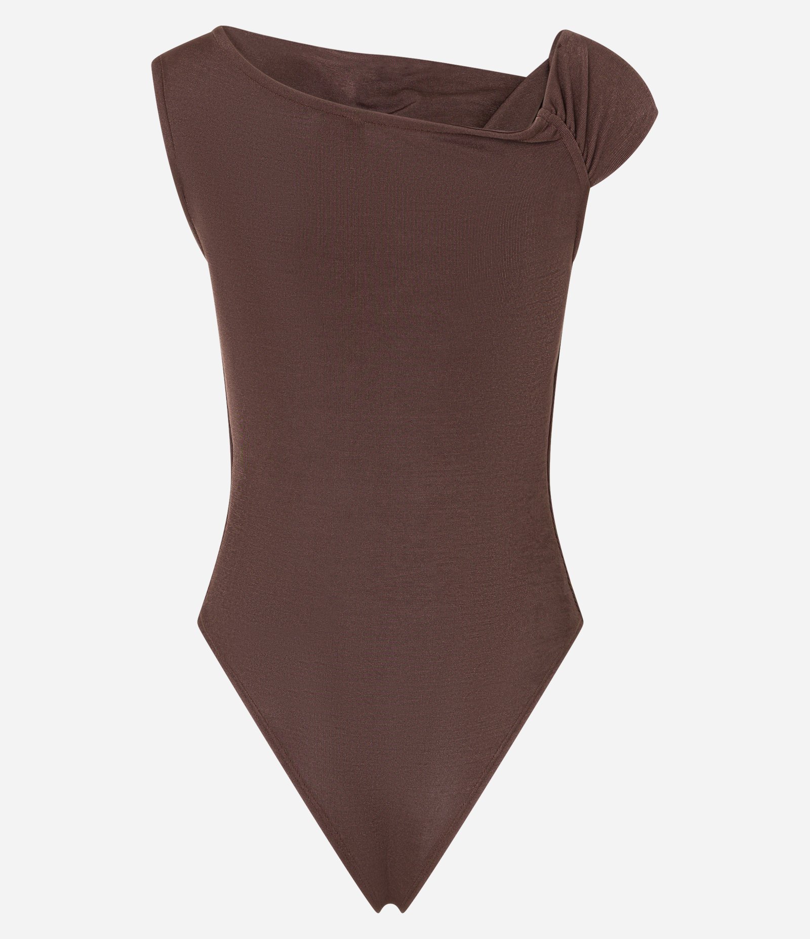 Body com Decote Canoa e Alça Larga Marrom 6