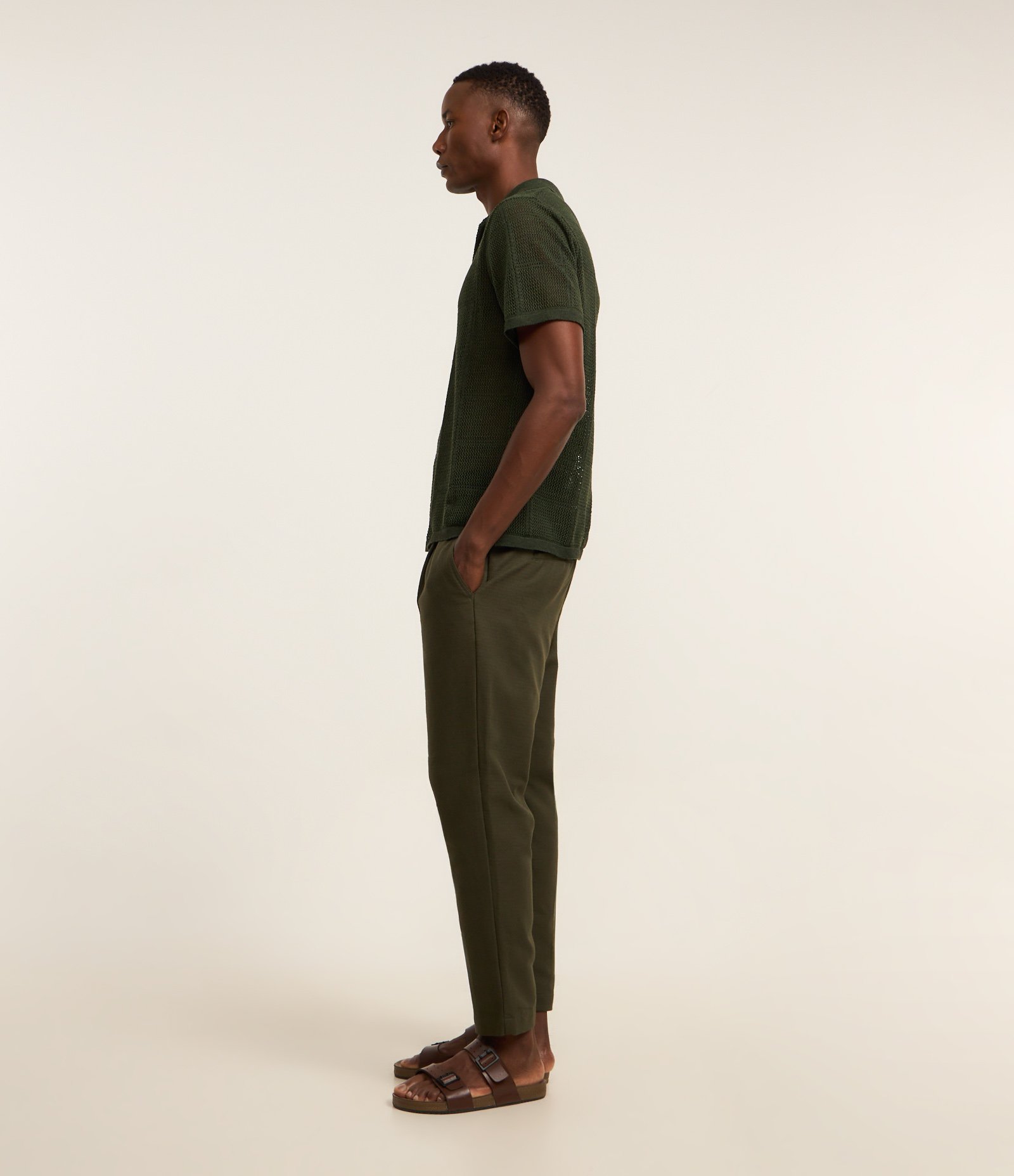 Calça Relaxed em Alfaiataria com Textura e Bolsos Verde 4