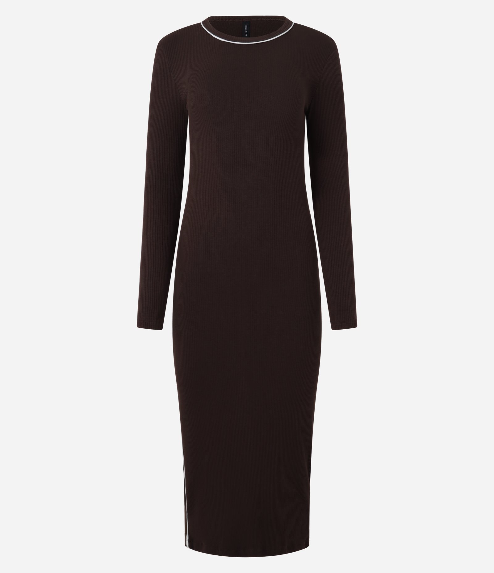 Vestido Long Midi em Ribana com Friso Contrastante Marrom 6