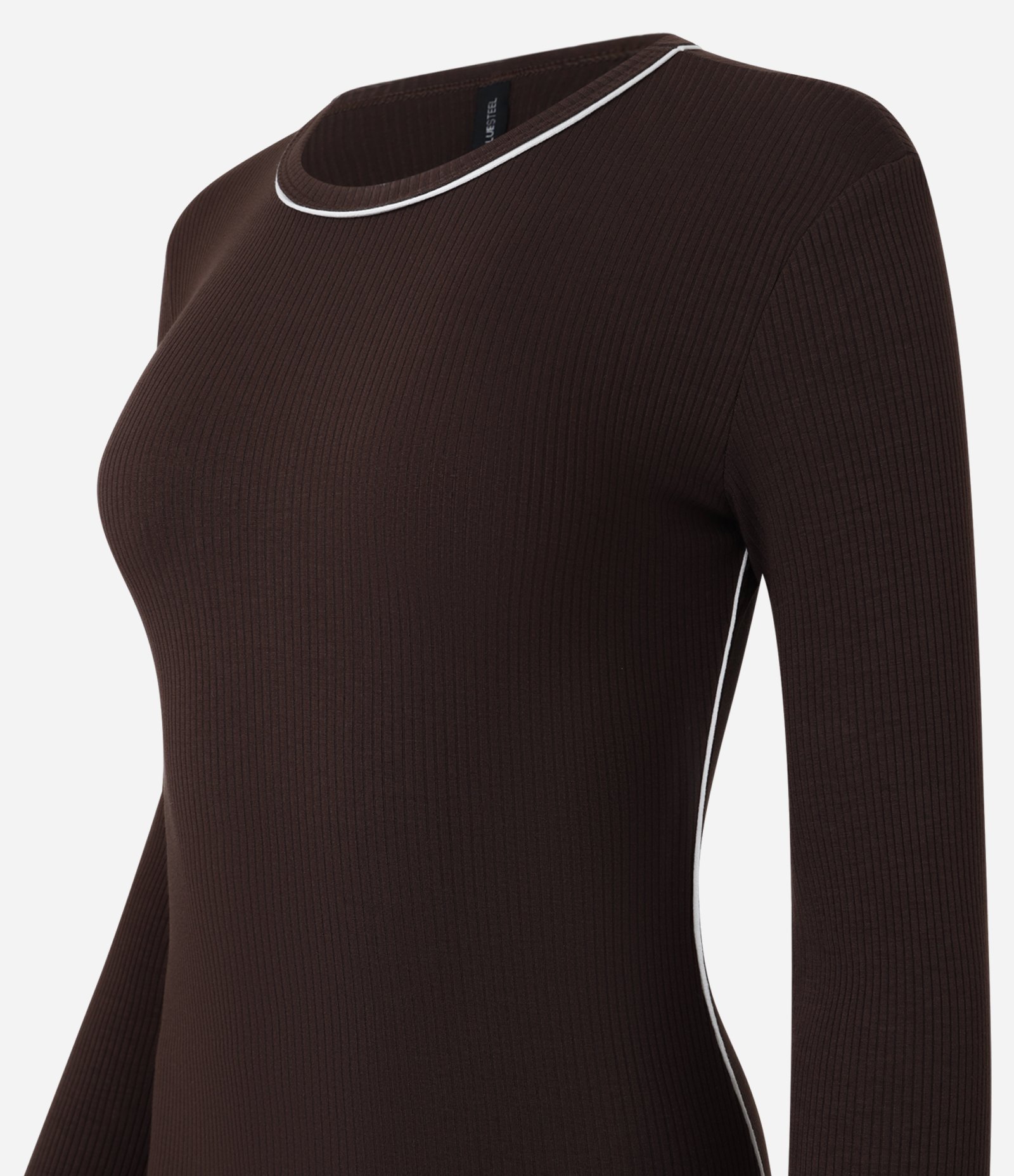 Vestido Long Midi em Ribana com Friso Contrastante Marrom 7